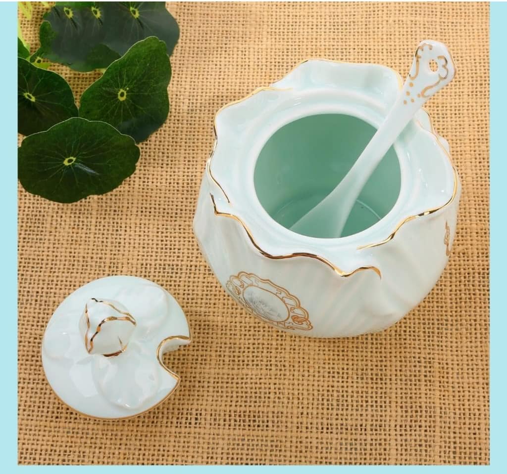 Condiment Can Ceramic Seasoning Jars Set Celadon Ware Seasoning Box Salt Shaker Sugar Shaker Hotel Spice Jar Storage Bottle Set，