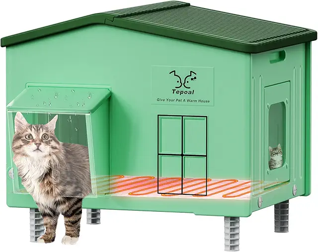 Large Insulated Heated Outdoor Cat House - Weatherproof Shelter for Barn Cats