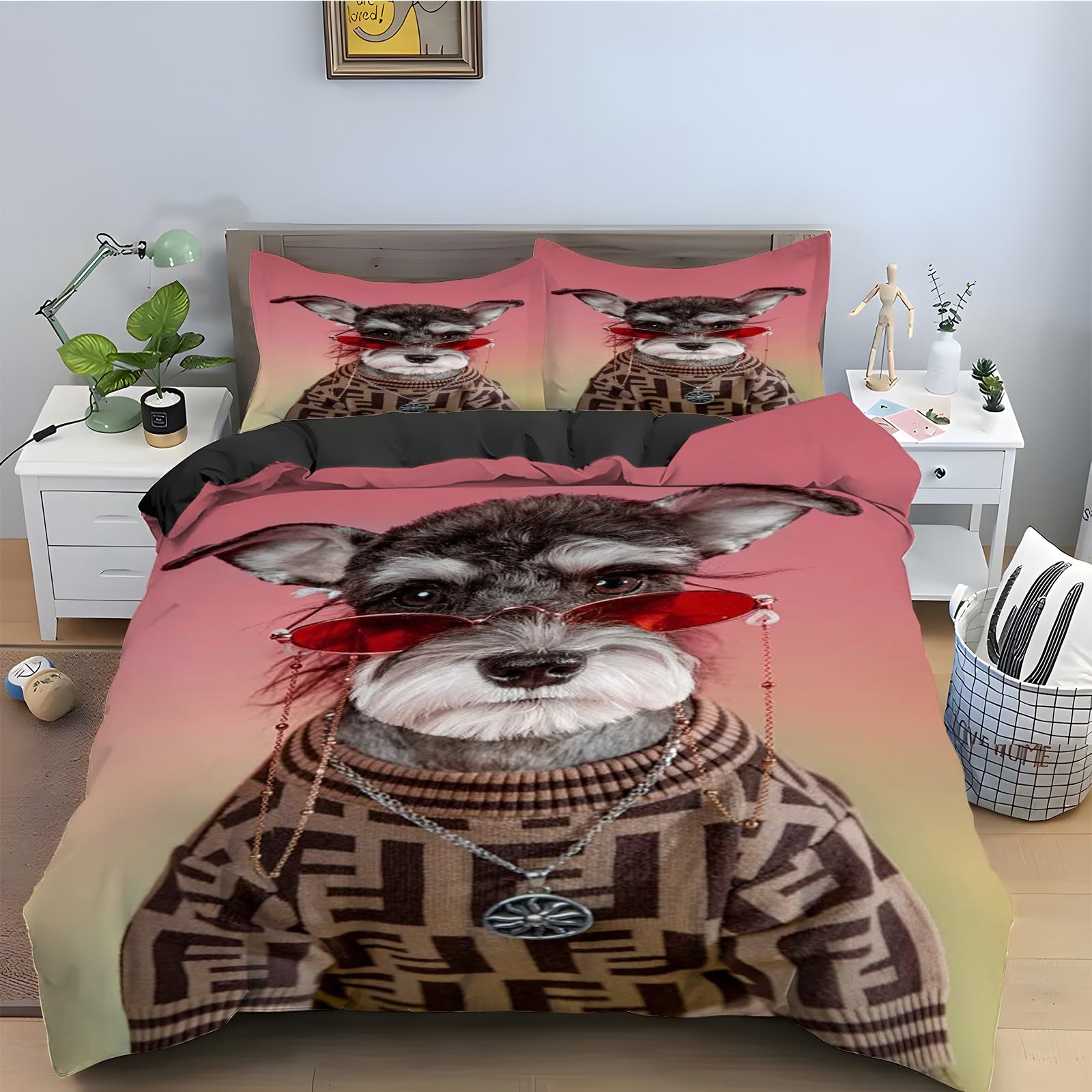 Housse de couette Schnauzer 160x200 pour une chambre d'enfant style animal