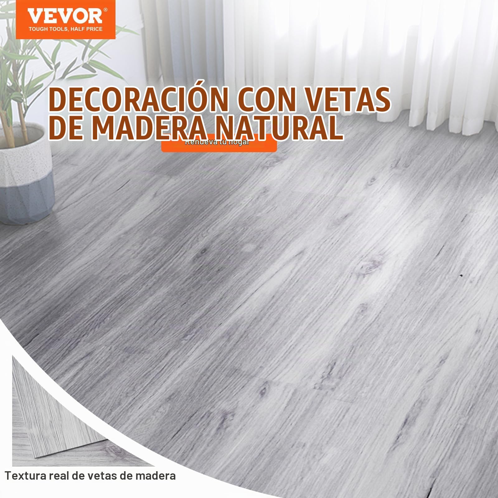 VEVOR Baldosas de Vinilo Autoadhesivas de 914 x 152 mm, 20 Baldosas de 0,62 mm de Grosor, Despegar y Pegar, Suelos de Bricolaje de Grano de Madera Gris Claro para Cocina, Comedor, Dormitorios y Baños