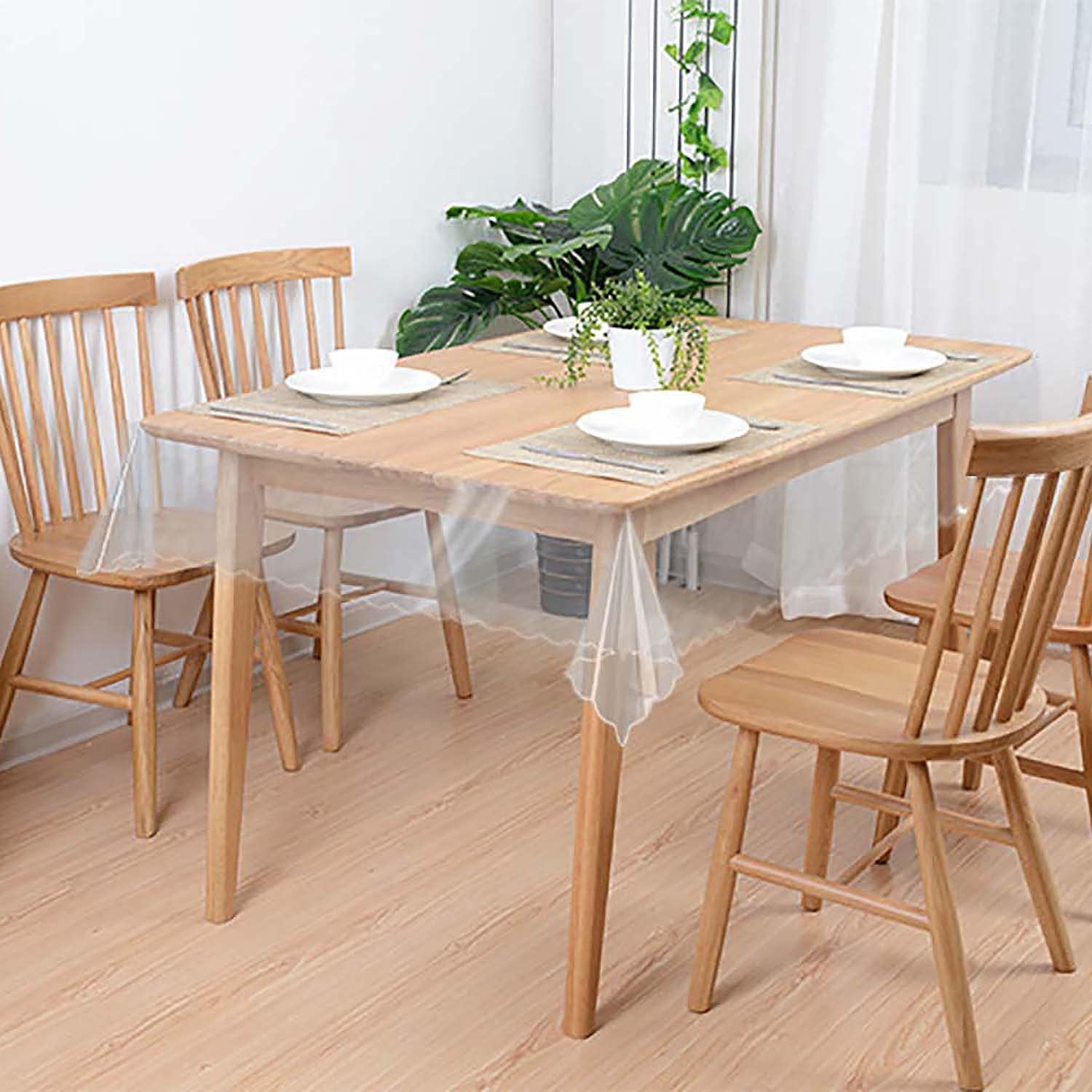 DIKARIYA Tovaglia PVC Trasparente 140x160CM Rettangolare, Pellicola Protettiva Lavabile e Impermeabile, Tovaglia Plastica da Esterno per Protezione Tavolo