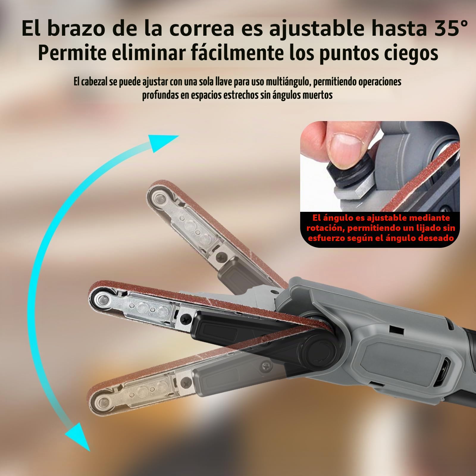 Lijadora de Banda Inalámbrica 10x330 mm para Makita 18V (sin Bat.) | Lima de banda eléctrica, con 3 bandas de lijado, 6 velocidades, ajustable 35°, para madera y metal