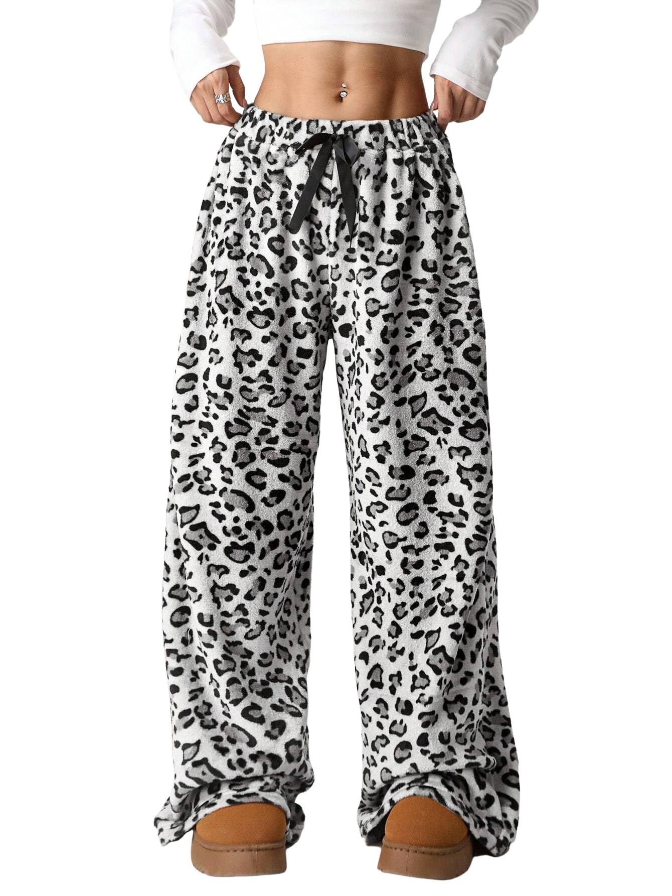 ZAFUL Women's Fuzzy Plush Pajama Pants Wide Leg Pj Bottoms Lounge Pants
