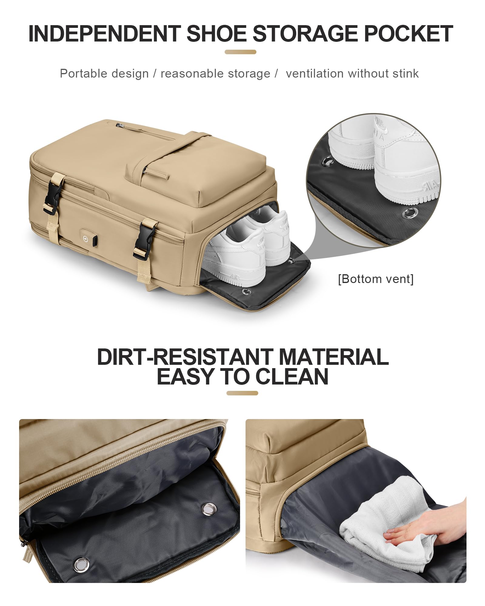 Zaino da Viaggio per Easyjet 45x36x20 Bagaglio a Mano Zaino Borse da Cabina per Ryanair Il Sedile Zaino Aereo Bagaglio a Mano Donna Borsa Cabina Viaggio Zaino Travel Viaggio Casual Daypack,A18 Cachi