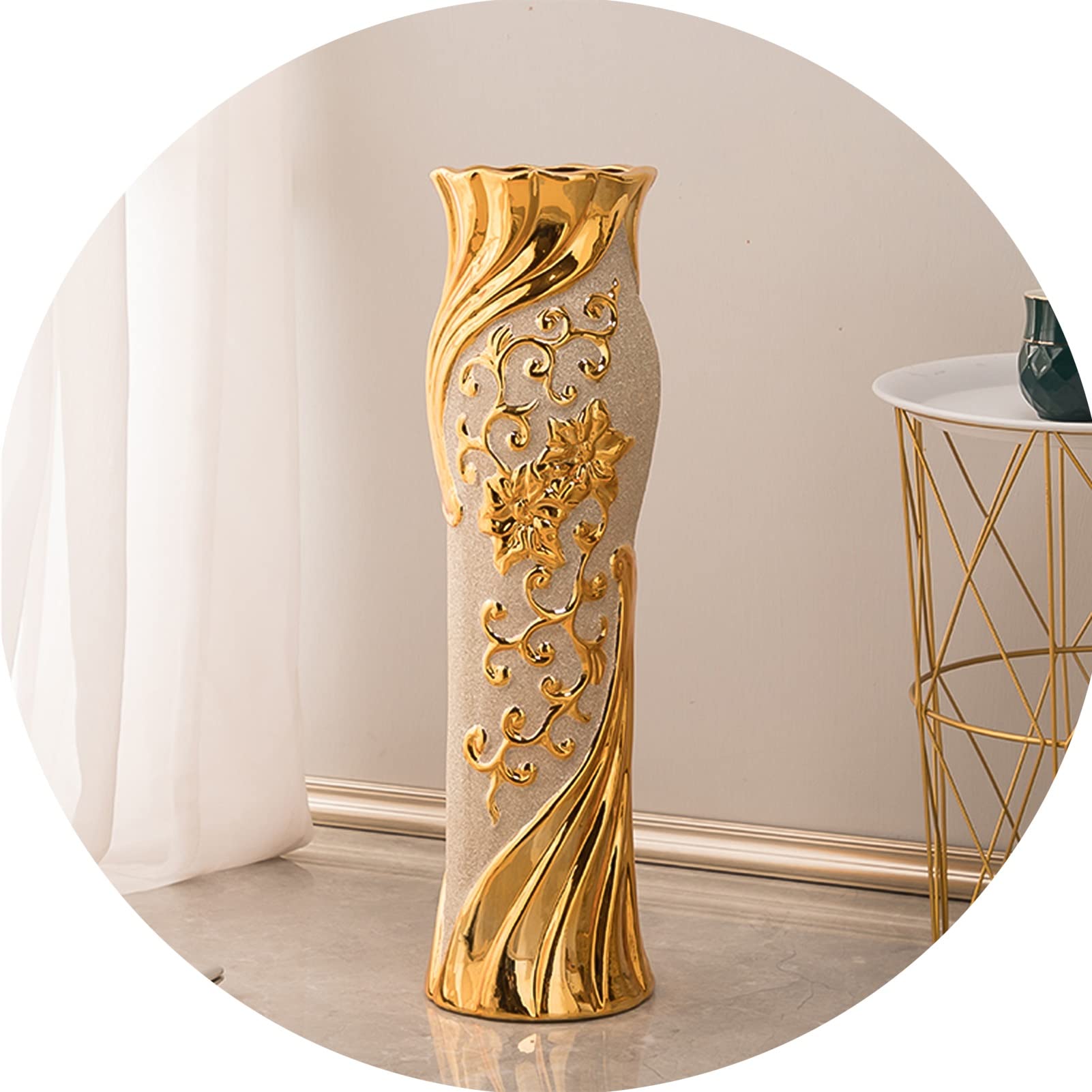 asdchZen Vases Ceramic Vase, Modern Farmhouse Decorative Gold Large Floor Vase, Tall Vases For Floor, For Decorative Branches And Dried Flowers