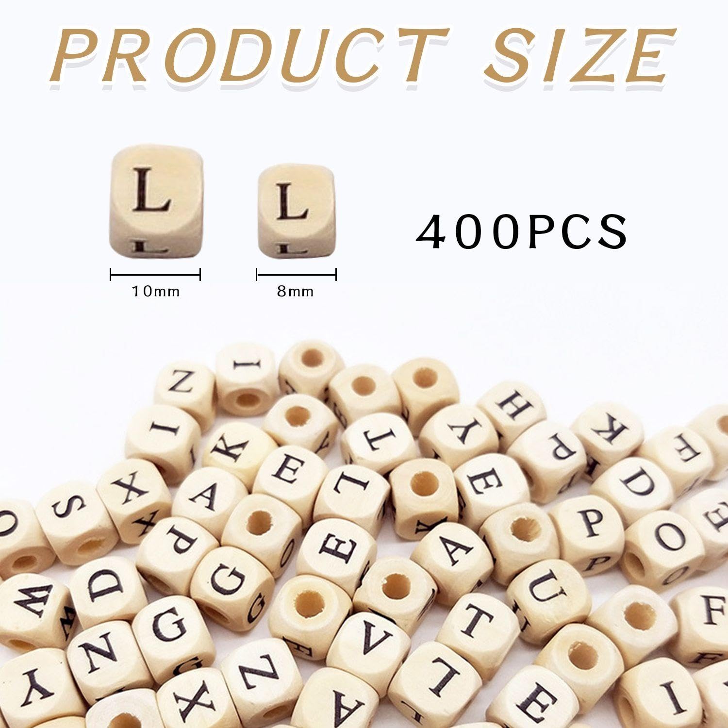 WUFGWBD 400 Pieces Of Square Alphabet Beads, Wooden Alphabet Beads, Children'S Beading Accessories - Image 2