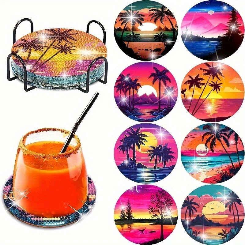 Diamond Painting Untersetzer, 8 Stück DIY Mandala Muster Tasse Untersetzer, Kunst Diamant Malerei Dekoration für Tassen, Weingläser, Vasen und Home Kitchen (Lila)