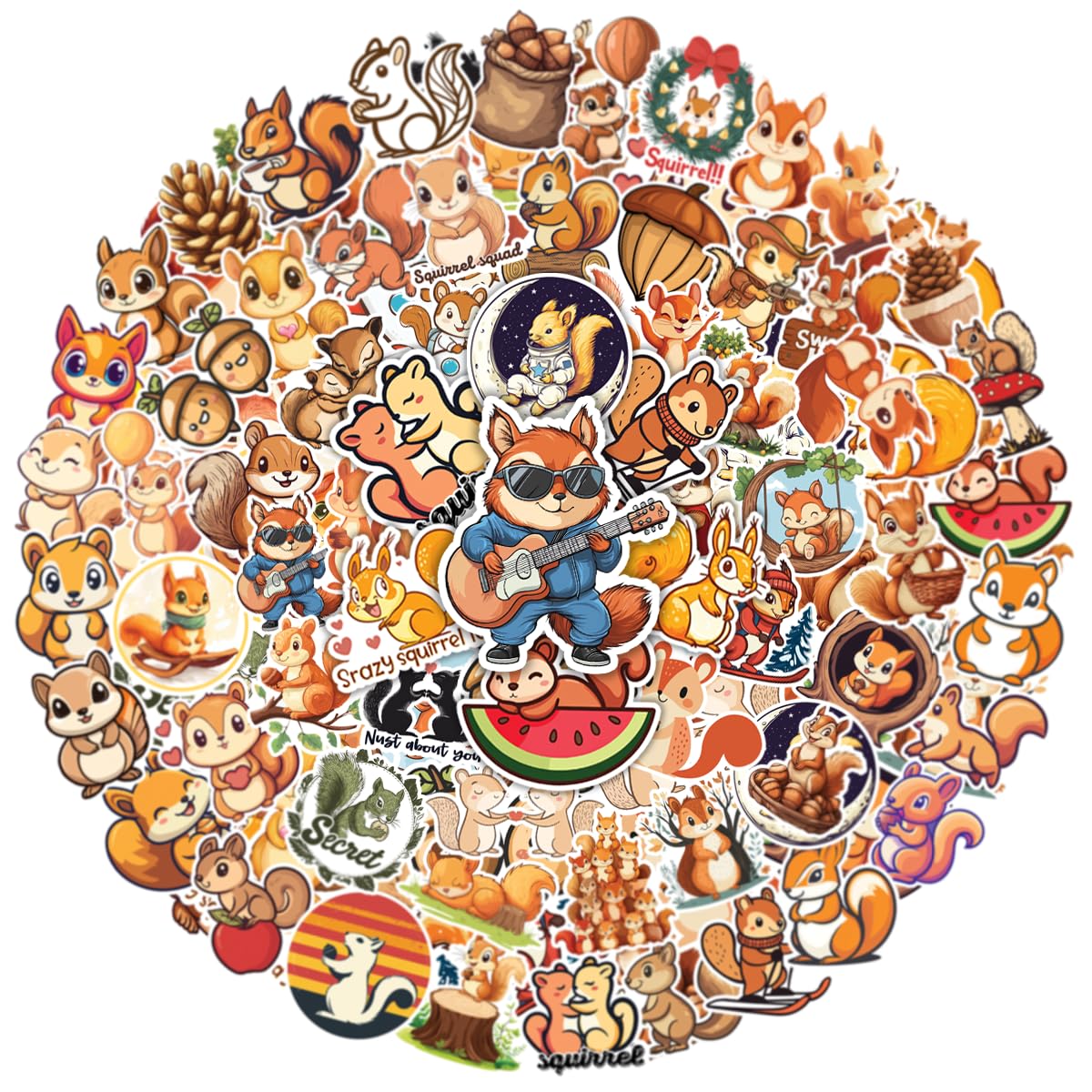 64pcs Squirrel Stickers - Cute Squirrel Gifts Waterproof Decals for Water Bottles Laptop Luggage Computer Scrapbooking Teens Adults Girls Kids Funny