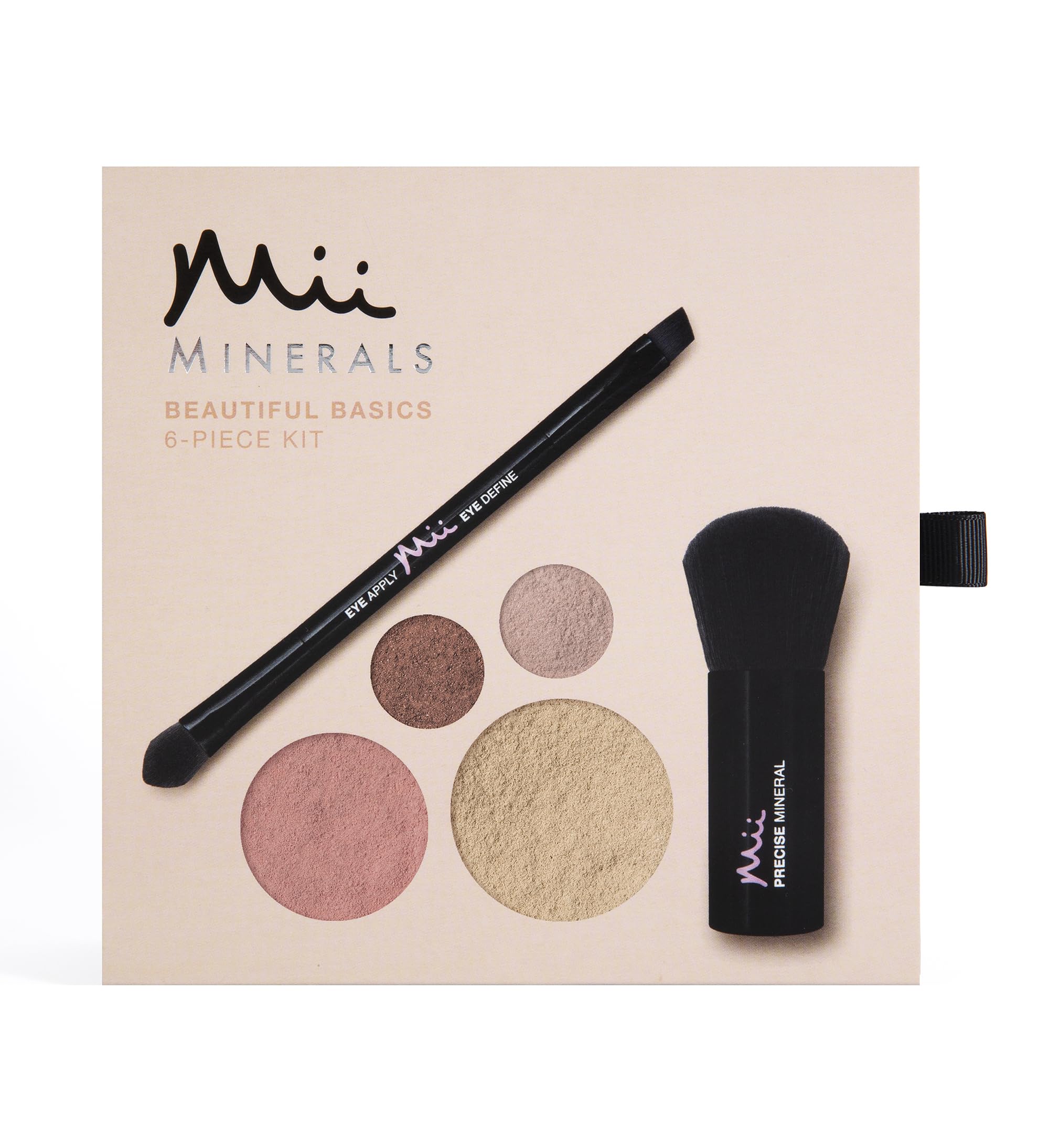 Mii Cosmetics | 100% Mineral Beautiful Basics Foundation, Lidschatten, Rouge & Pinsel Set | Hochpigmentierte Farbe, für alle Hauttypen geeignet, super für empfindliche Haut | Sand 05
