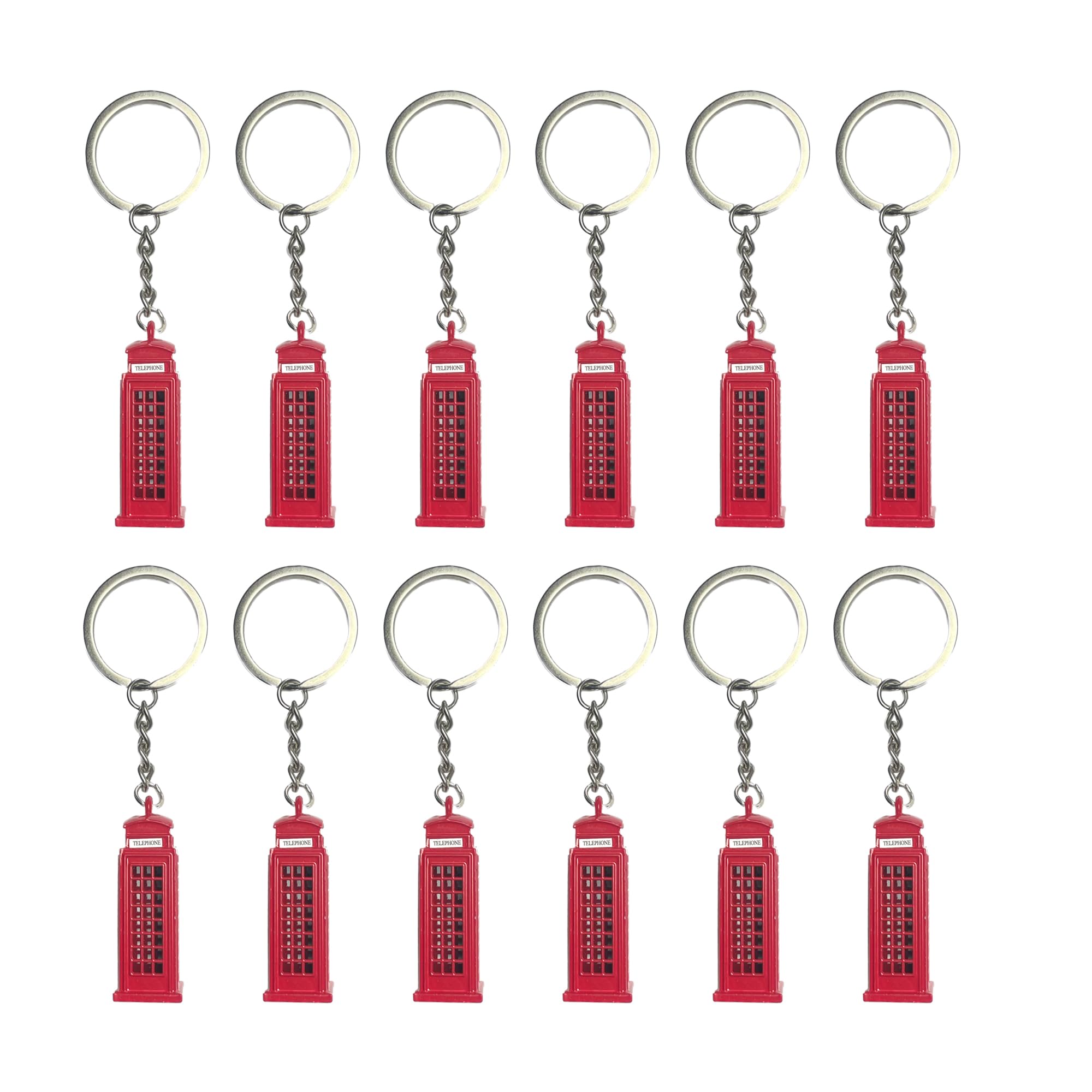 Lilaj Unisex Tel-12 London Souvenir Keychains, British Icon - Telephone Booth, 3D Replicas, Ideal For Keys & Bags, Home Decor Gift, Cute Keyring Ornament, Set Of 12
