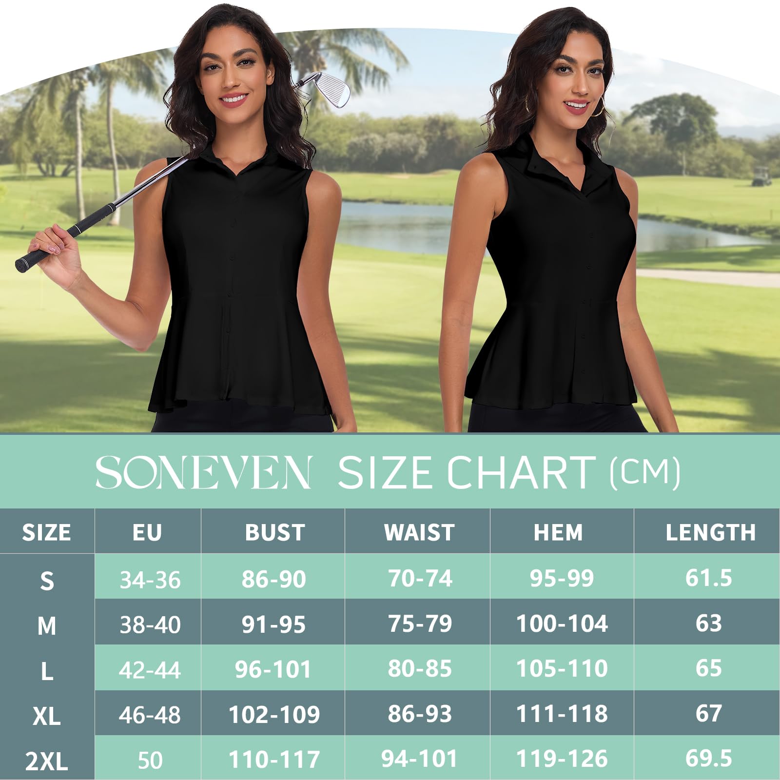 Soneven Camicia da donna elegante con colletto alto, senza maniche, polo da golf, canotta estiva, traspirante