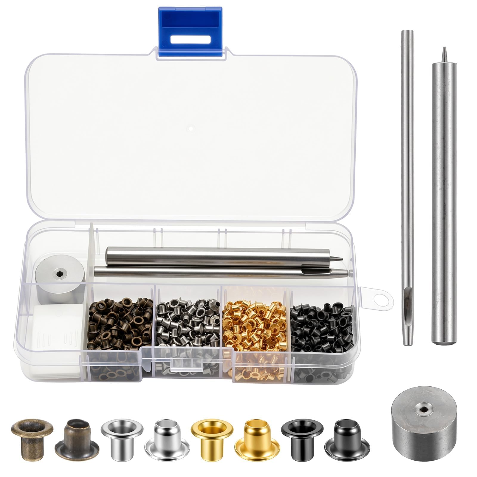800 Stück Ösen set, 2 Mm Metallösen, Inklusive 3-Kleine Oesen Befestigungswerkzeug und Aufbewahrungsbox, Ösenzange Set für Schuhe, Kleidung, Stoff, Leder, Taschen