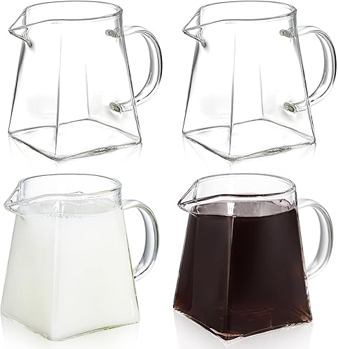 Yarlung Paquete de 4 jarras pequeñas de vidrio, jarra de té transparente de 12 onzas con asa, jarra creativa de crema de leche de café para servir disponible en Yaxa Peru