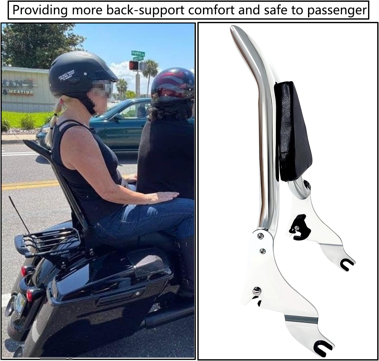 1997-2008 Detachable Backrest Sissy Bar for Harley Touring Road Glide Road King CVO Street Glide Electra Glide 97-08 Motorcycle Passenger Back Rest Pad (22" Tall Black)