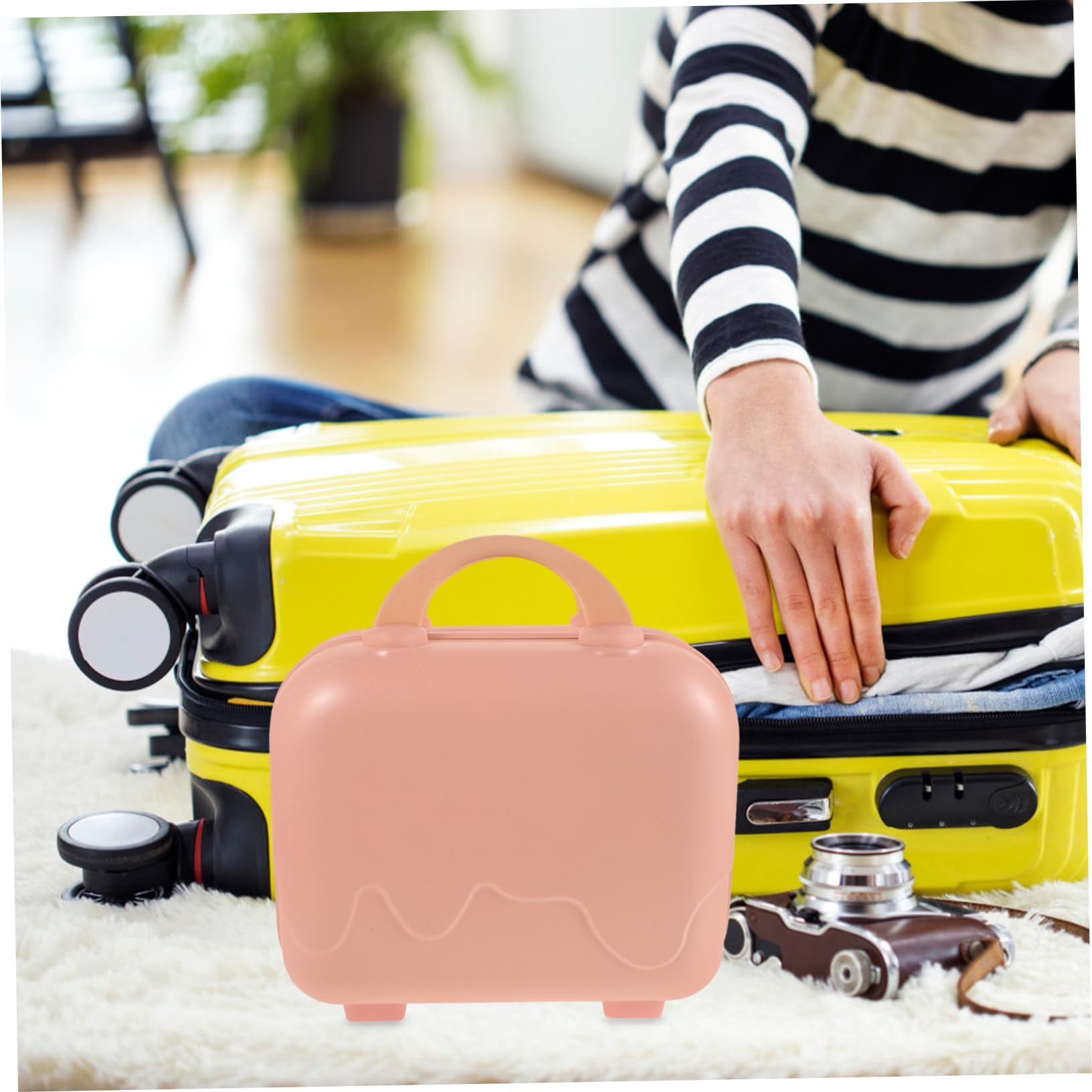 Beauty Case da Viaggio Rigido Rosa con Manico, Grande Capacità