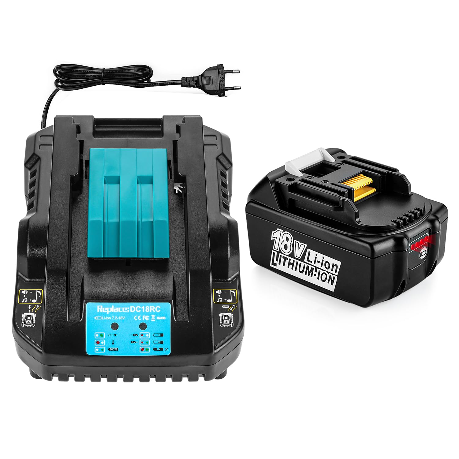 18V 5,0Ah Batería + Cargador para Makita 18V | Repuesto para cargador Makita de 18 V con batería BL1850 BL1840 BL1830 BL1820 BL1850B