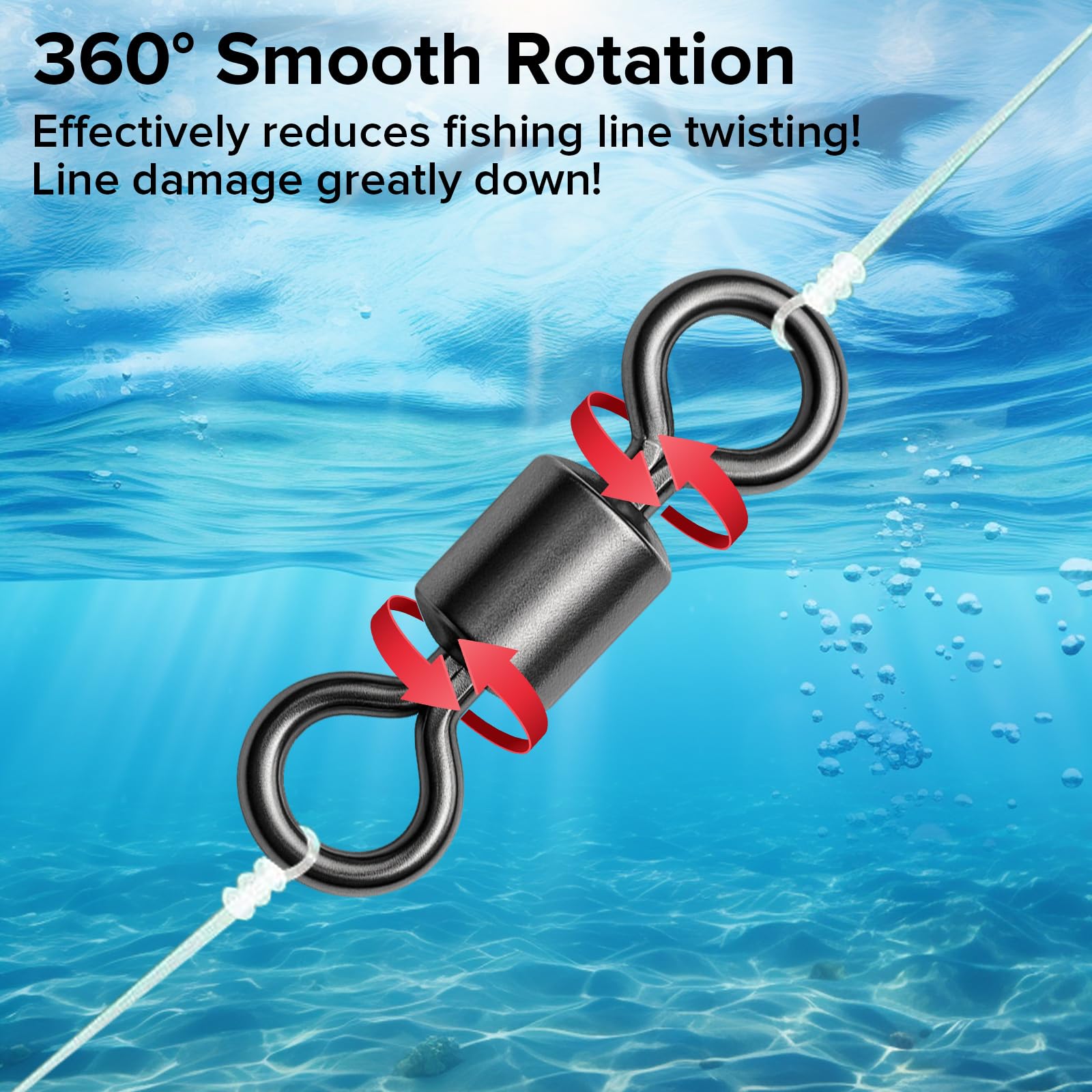 DONQL Fishing Swivels 200pcs, Swivels Fishing Tackle, Stainless Steel Barrel Swivel, #4#6#8#10#12#14, 61.7lbs to 6.6 lbs, for Saltwater, Freshwater, Leader, Line, Lure Connector