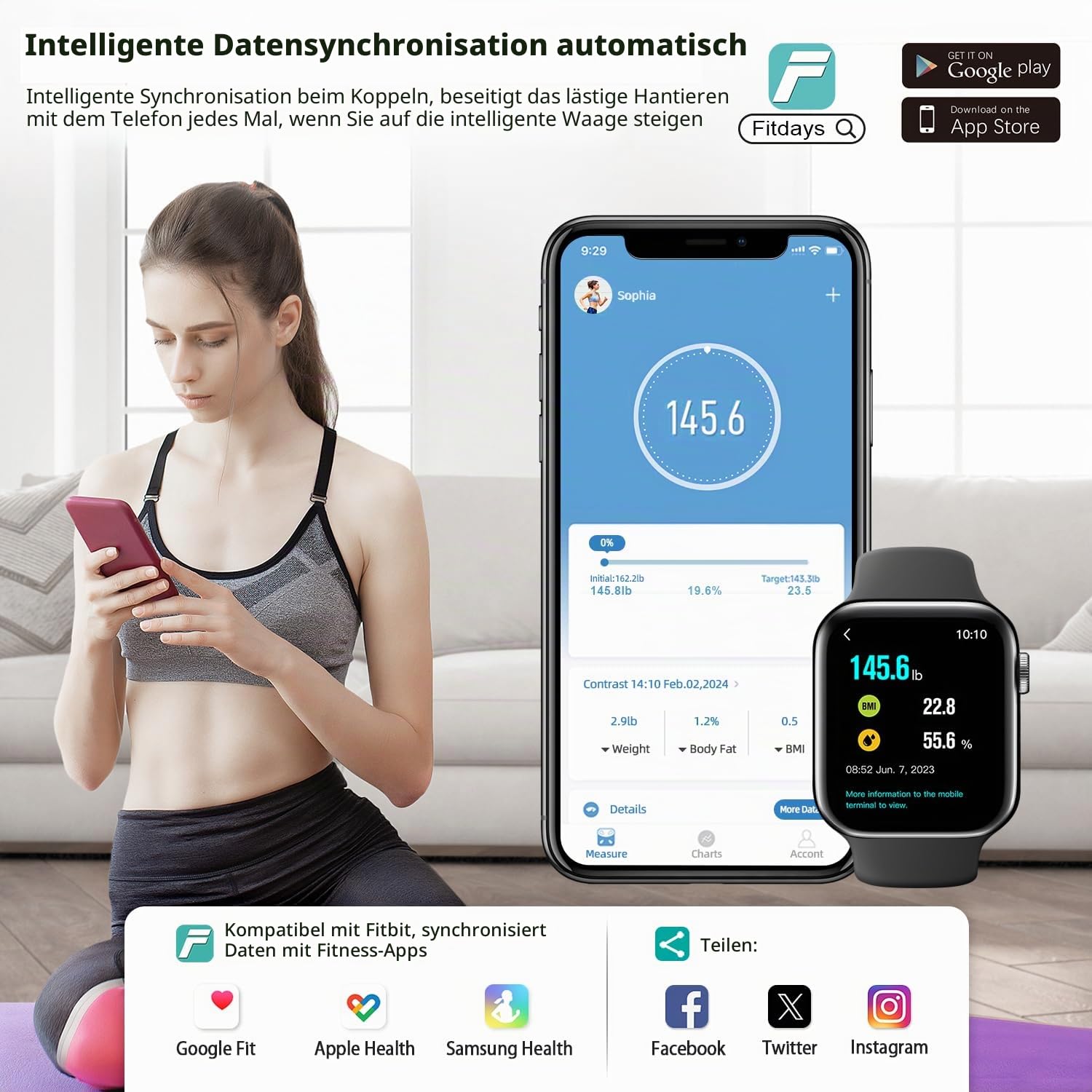 ABLEGRID Digitale intelligente Personenwaage für Körpergewicht und Fettanteil, Körperfettwaage mit großem BMI-LCD-Display, genauer Körperzusammensetzungsanalysator, Wiegemaschine für Menschen mit