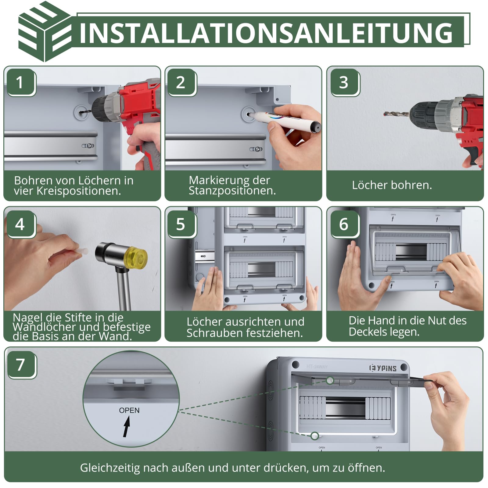 EYPINS Verteilerkasten Aufputz 2-Reihig 24 Module, Sicherungskasten Aufputz IP65 Feuchtraum Aufputzverteiler, Verteilerkasten mit umlaufender Dichtung für Garten oder Außenbereichen