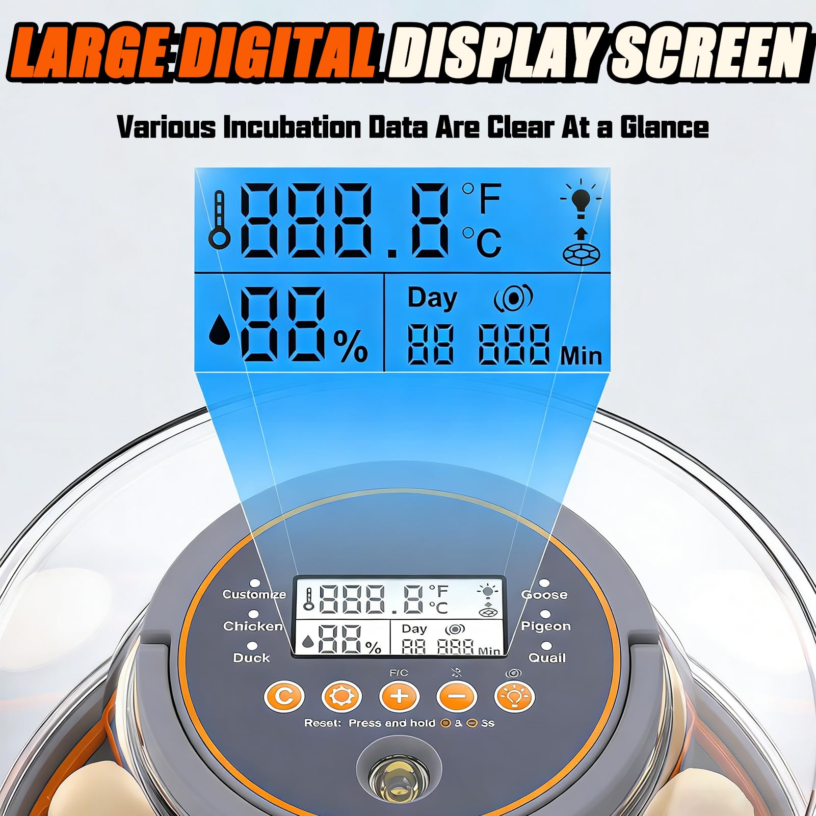 Incubadora automática inteligente de huevos con 12 huevos y control de humedad automático de huevos de gran capacidad, incubadoras de tanque de agua para incubar aves de corral, huevos de pato