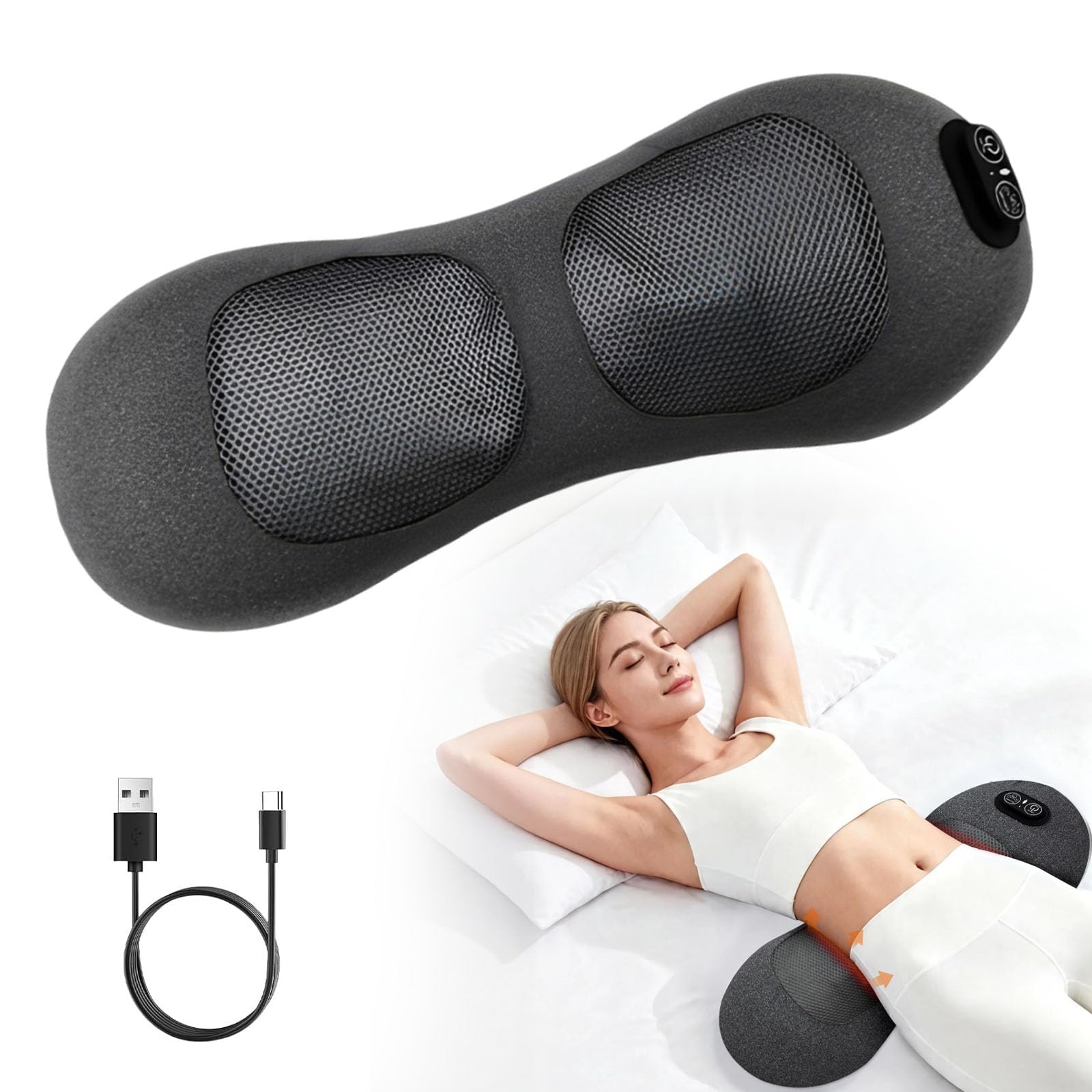 Cojín Masajeador Lumbar 3 En 1, Masajeador Espalda,Con Dos Modos De Masaje | Tres Funciones: Calor, Vibración y Ajuste De Altura, Ideal Para El Cansancio De La Zona Lumbar y La Espalda