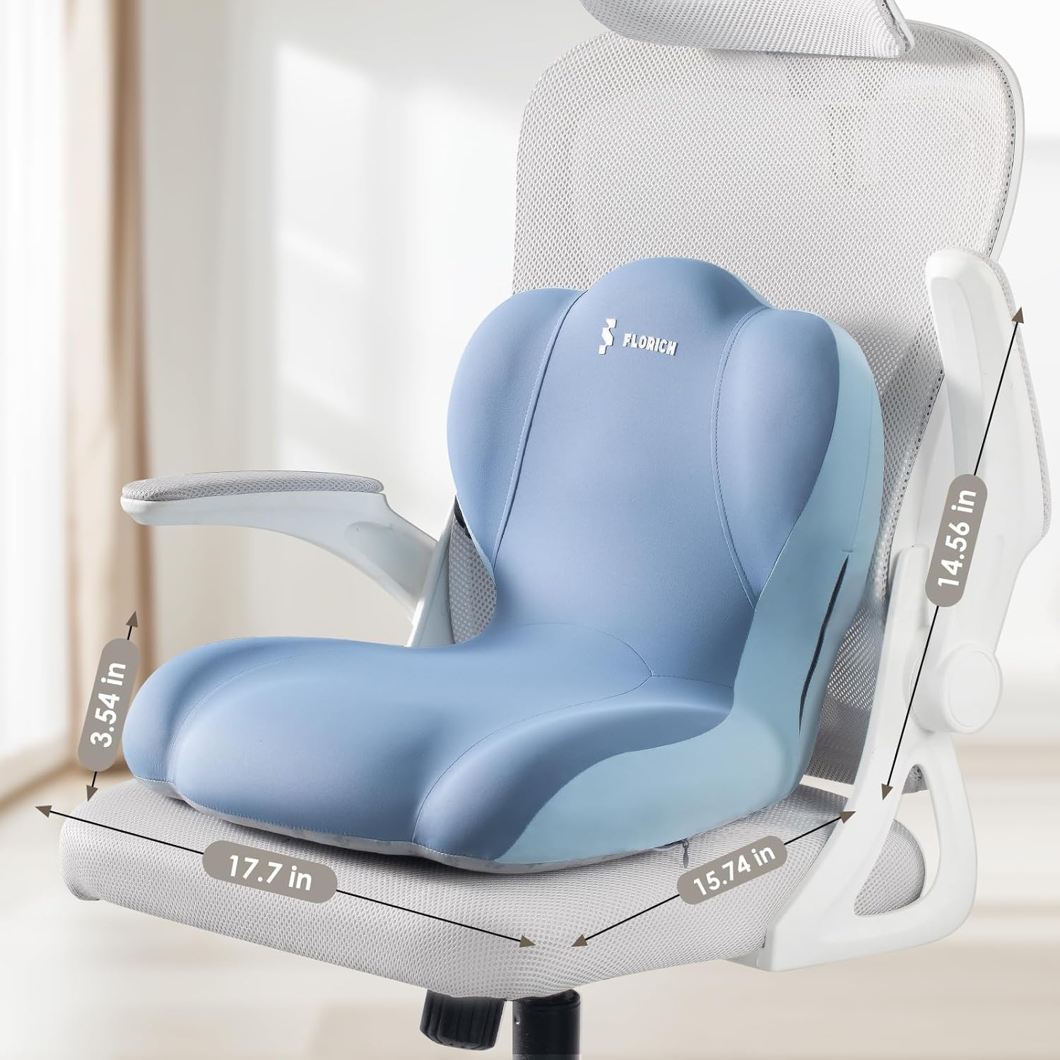 FLORICH Coussin d'assise et Coussin Lombaire en Mousse à Mémoire de Forme pour Siège de Bureau Coussin d'assise Ergonomique pour Voiture pour Siège de Voiture, Chaise de Bureau, Fauteuil Roulant, Bleu