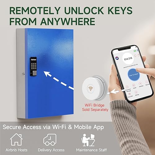 Miniatura 5 de WeHere Caja de bloqueo de 192 llaves para montaje en pared, APP BluetoothOTPWi-FiCódigo fijoDesbloqueo de llaves, gabinete de llaves inteligente con