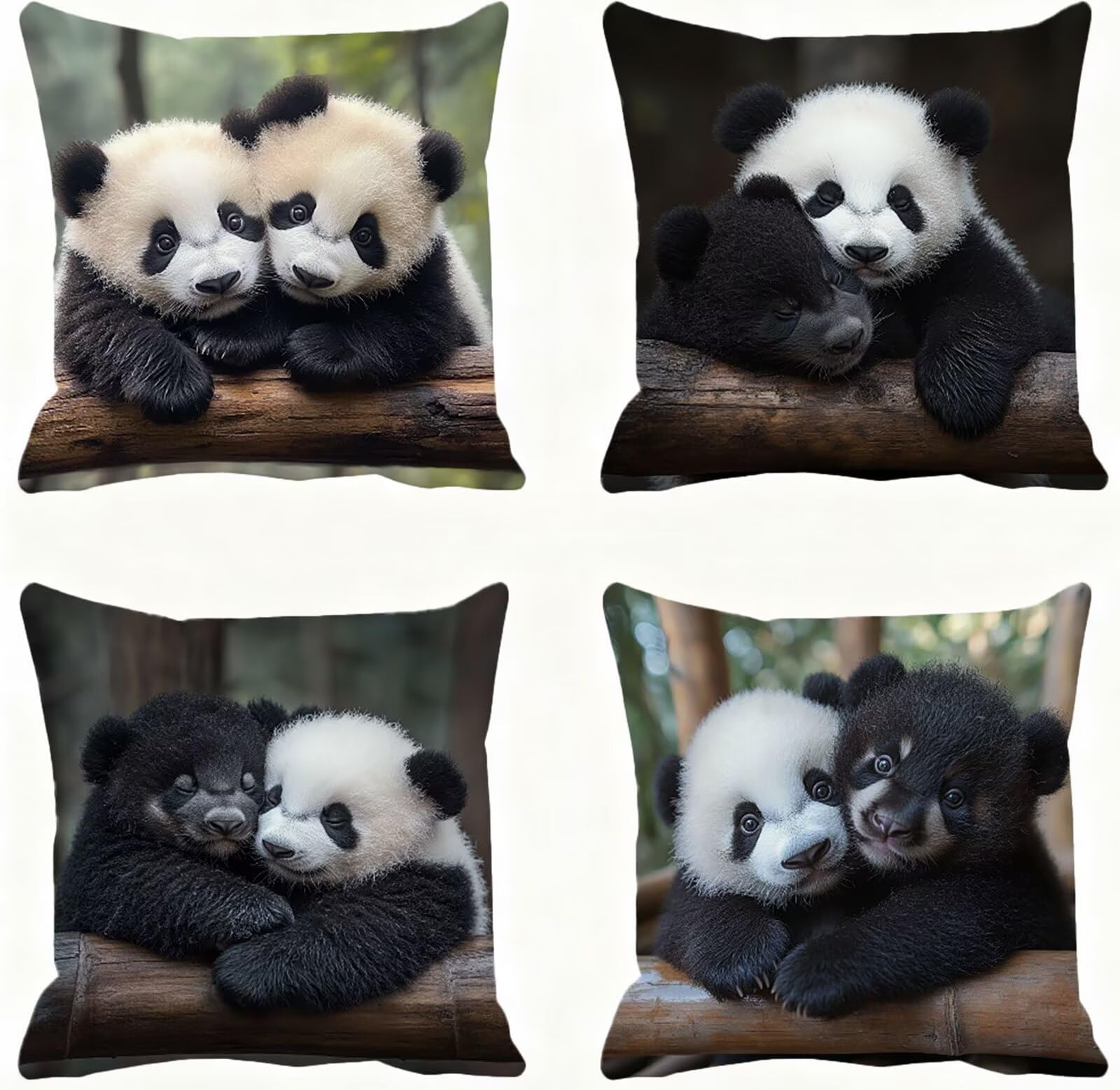 Coussin canape taie d'oreiller carrées 60x60 noir et blanc lot 4
