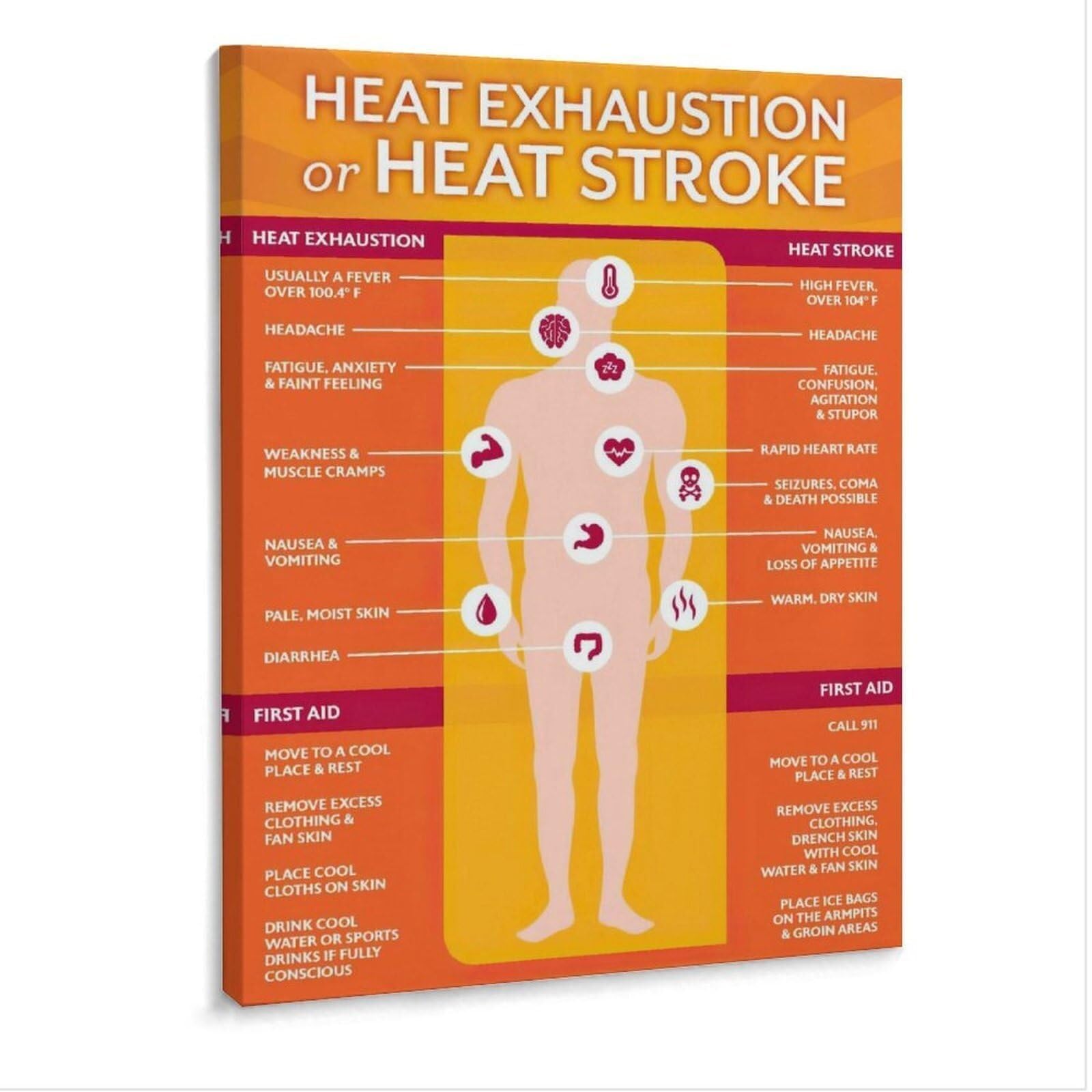 ZDVHOMCB Heat Illness Prevention First Aid Emergency Response Guide Poster Laminated Sign for Workplace Outdoor Construction and Event Staff Framed,08x12inch(20x30cm)