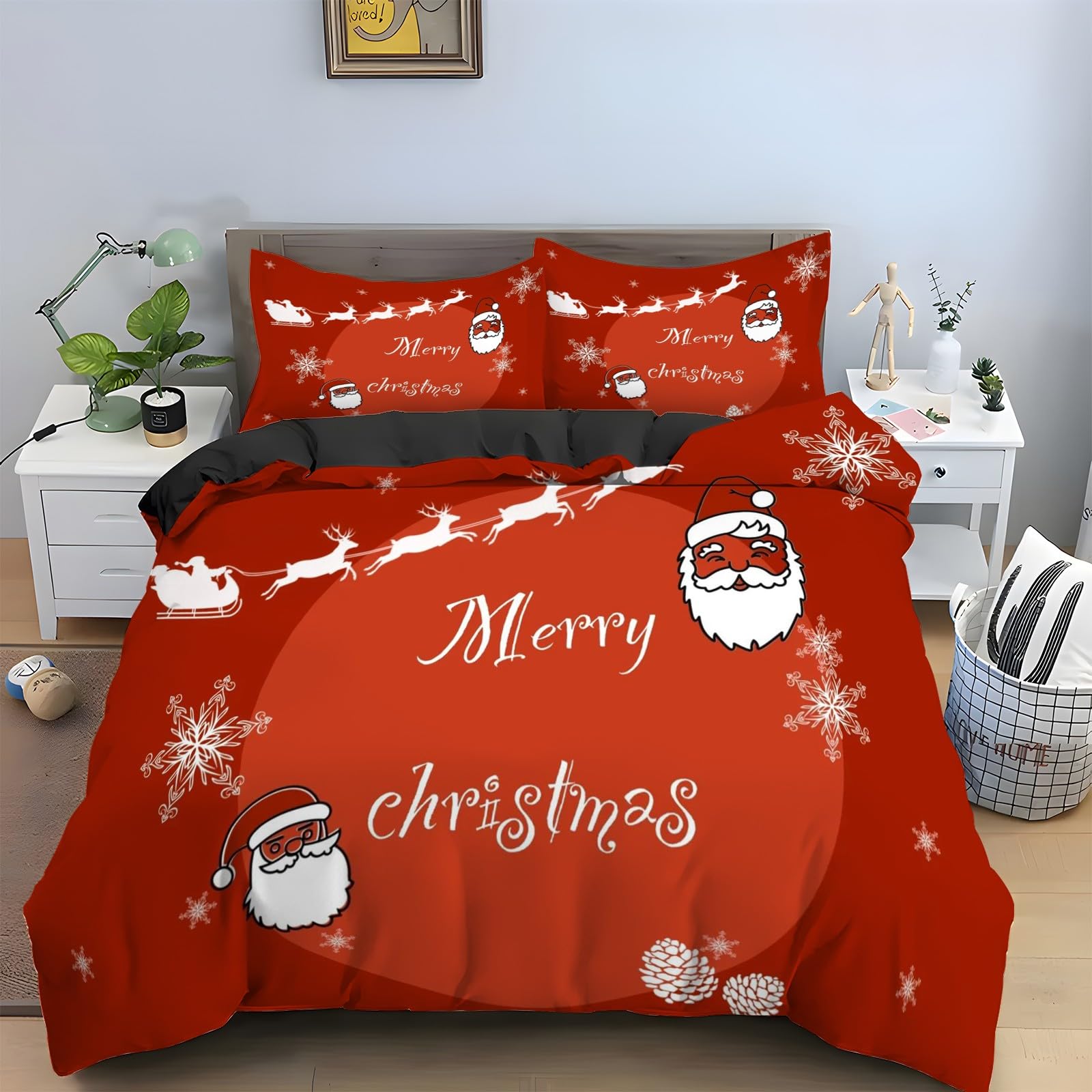 Housse de couette 160x200 Père Noël pour une décoration de chambre magique en hiver