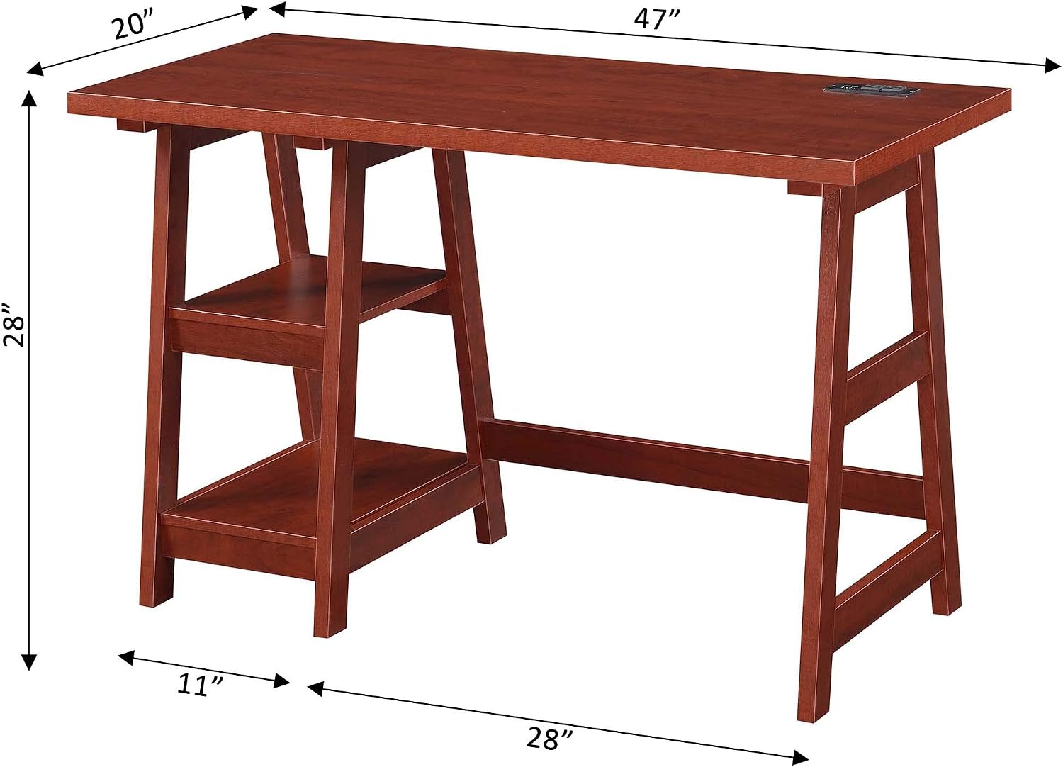 Convenience Concepts Designs2Go Trestle Desk with Charging Station and Shelves, Cherry
