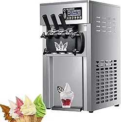 Máquina comercial de sorvete macio, sorveteira elétrica de 1200 W, sorveteira de 3 sabores, painel LCD de limpeza automática, cilindro de congelamento 1,8Lx2, para restaurantes, sobremesas,