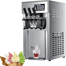 Máquina comercial de sorvete macio, sorveteira elétrica de 1200 W, sorveteira de 3 sabores, painel LCD de limpeza automática, cilindro de congelamento 1,8Lx2, para restaurantes, sobremesas,
