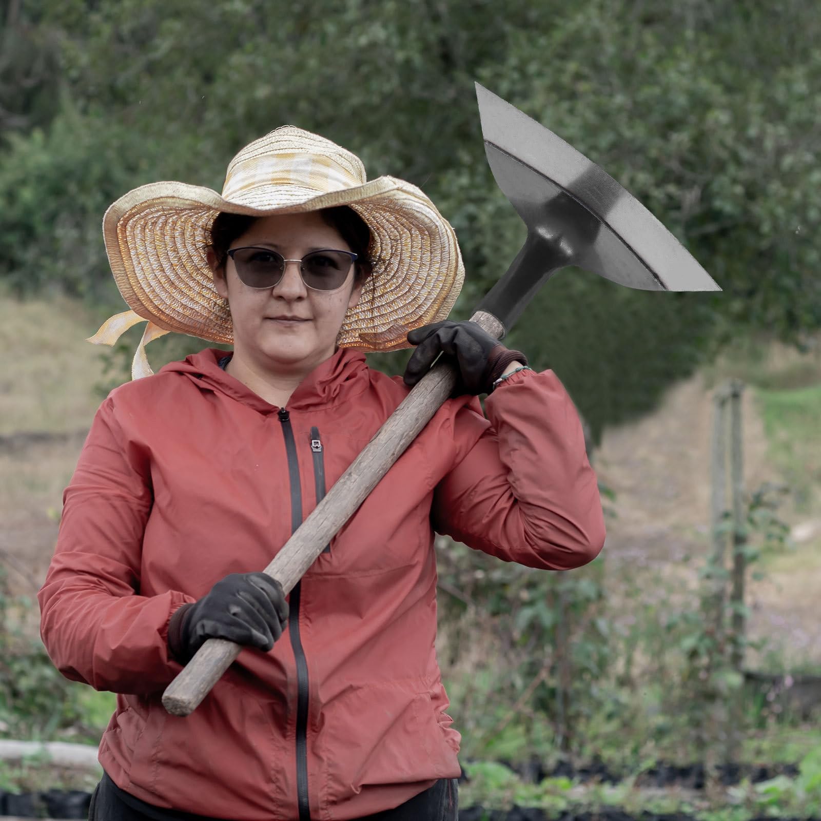 SHINEOFI Azada para Desherbar de Jardín de Acero Resistente Diseño Clásico, Herramienta Versátil para Cavar y Aflojar la Tierra en Plantación y Jardinería