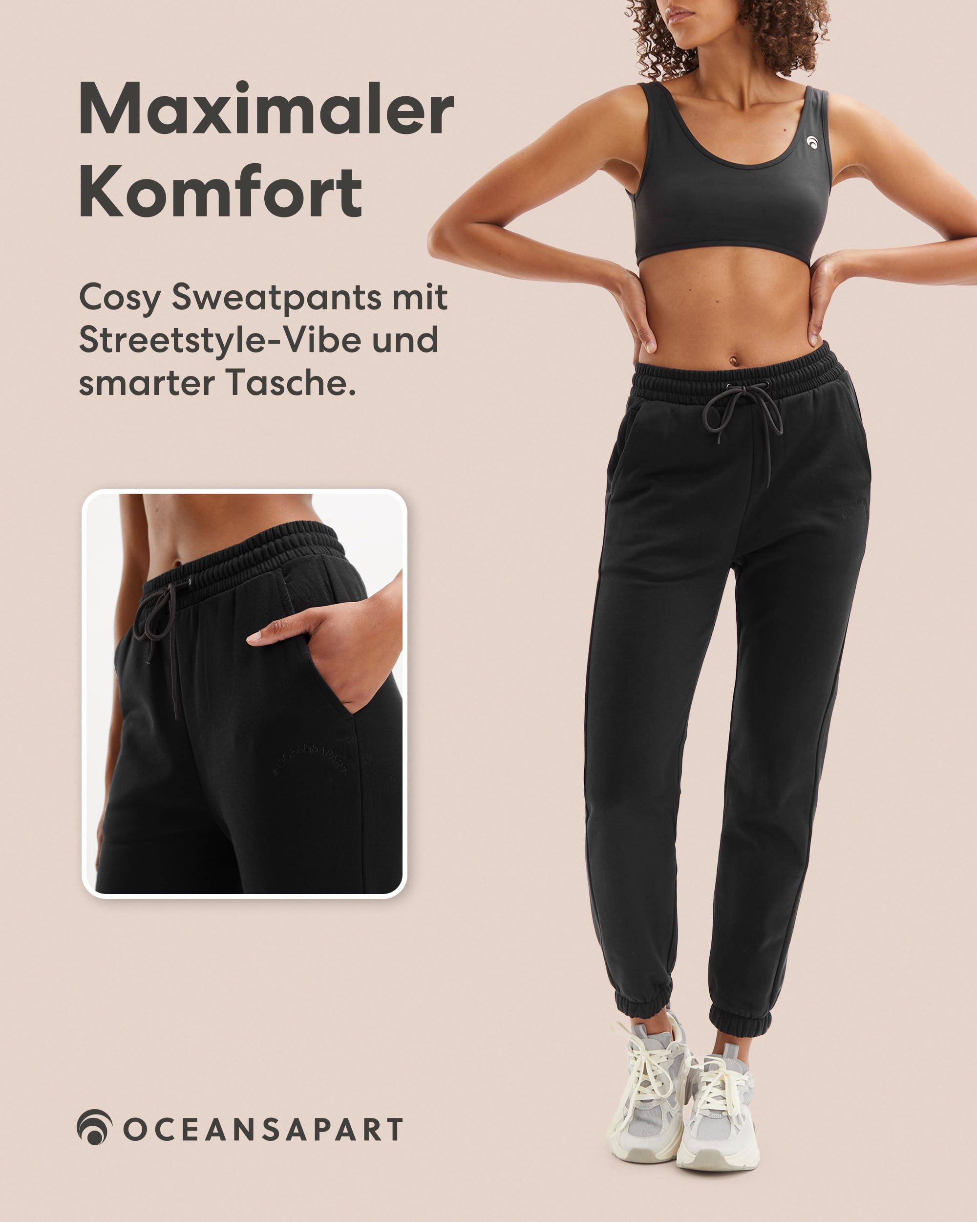 OCEANSAPART Charly Sweat Pant - Damen Jogginghose Baumwolle Taschen | Elastischer Kordelzug & Schmal Zulaufend – Kuschlig Weich & Atmungsaktiv – Sweatpants für Yoga