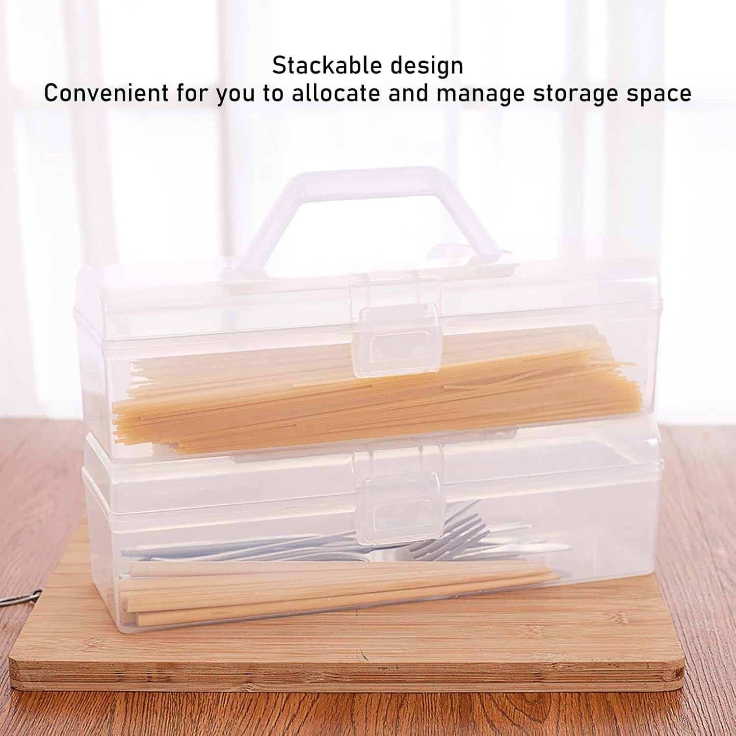Portable Flatware Organizer with Lid, Plastic Cutlery Silverware Cutlery Countertop Storage Containers, Kitchen Utensil Storage Box