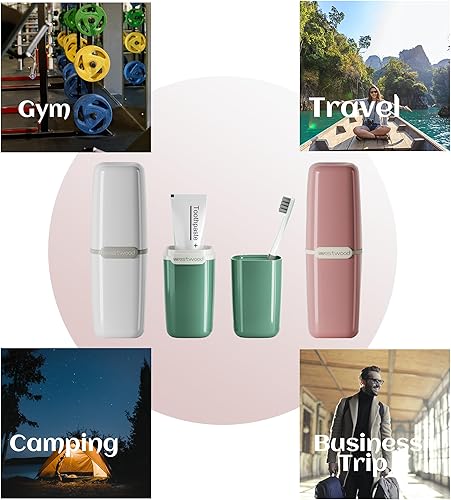 Miniatura 6 de Estuche de viaje para cepillo de dientes verde, portátil, para cepillo de dientes y pasta de dientes, contenedor organizador con taza de enjuague