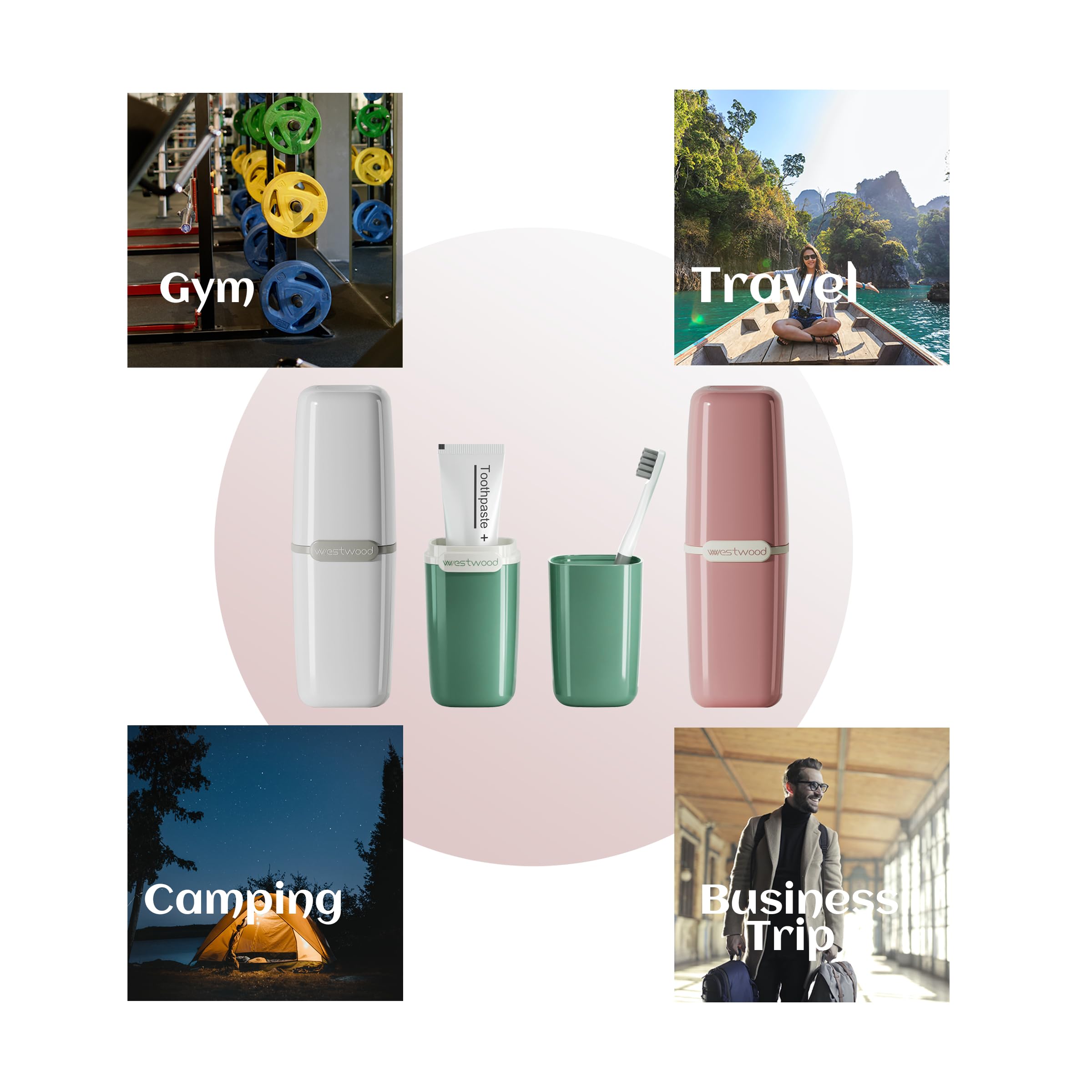 HyJeryty Funda de plástico verde para cepillo de dientes con cubierta, taza portátil de viaje para cepillo de dientes, contenedor de almacenamiento para escuela, camping, viaje de negocios, baño