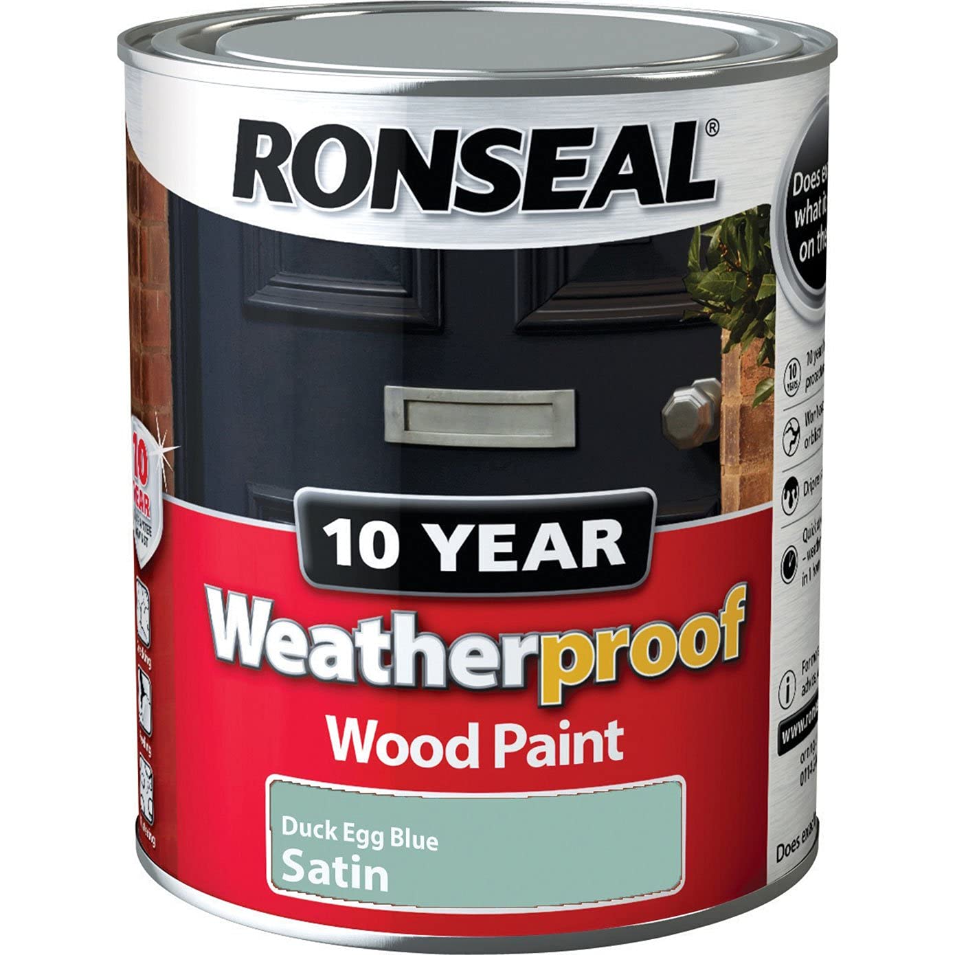 Ronseal Blue Weatherproof 10 Year Exterior Wood Paint Duck Egg Satin 750Ml