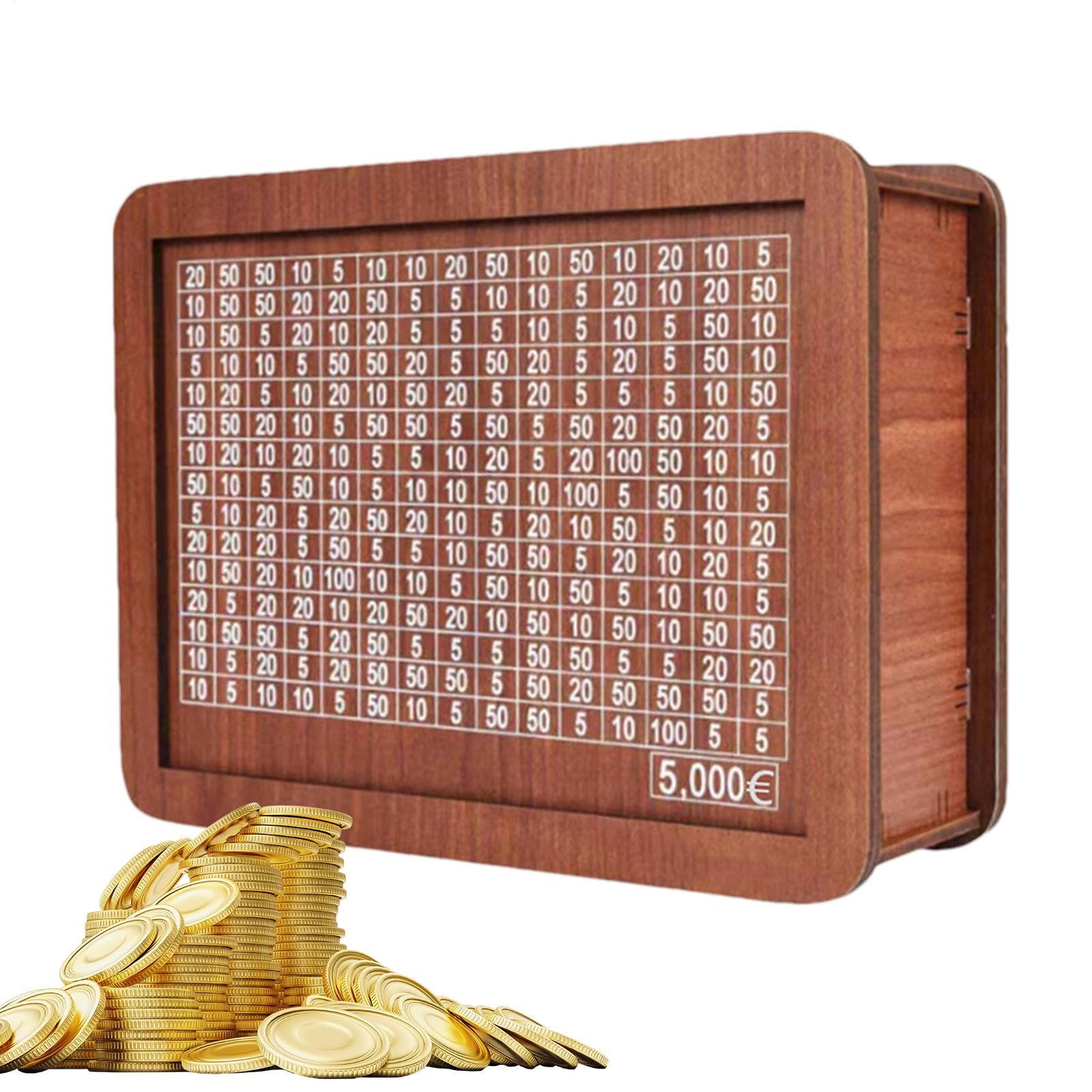 Salvadanaio in Legno, 5000/10000 Banconote con Contatore, Salvadanaio Riutilizzabile Retro con Obiettivo di Risparmio e Numeri, Portatile per Adulti e Bambini