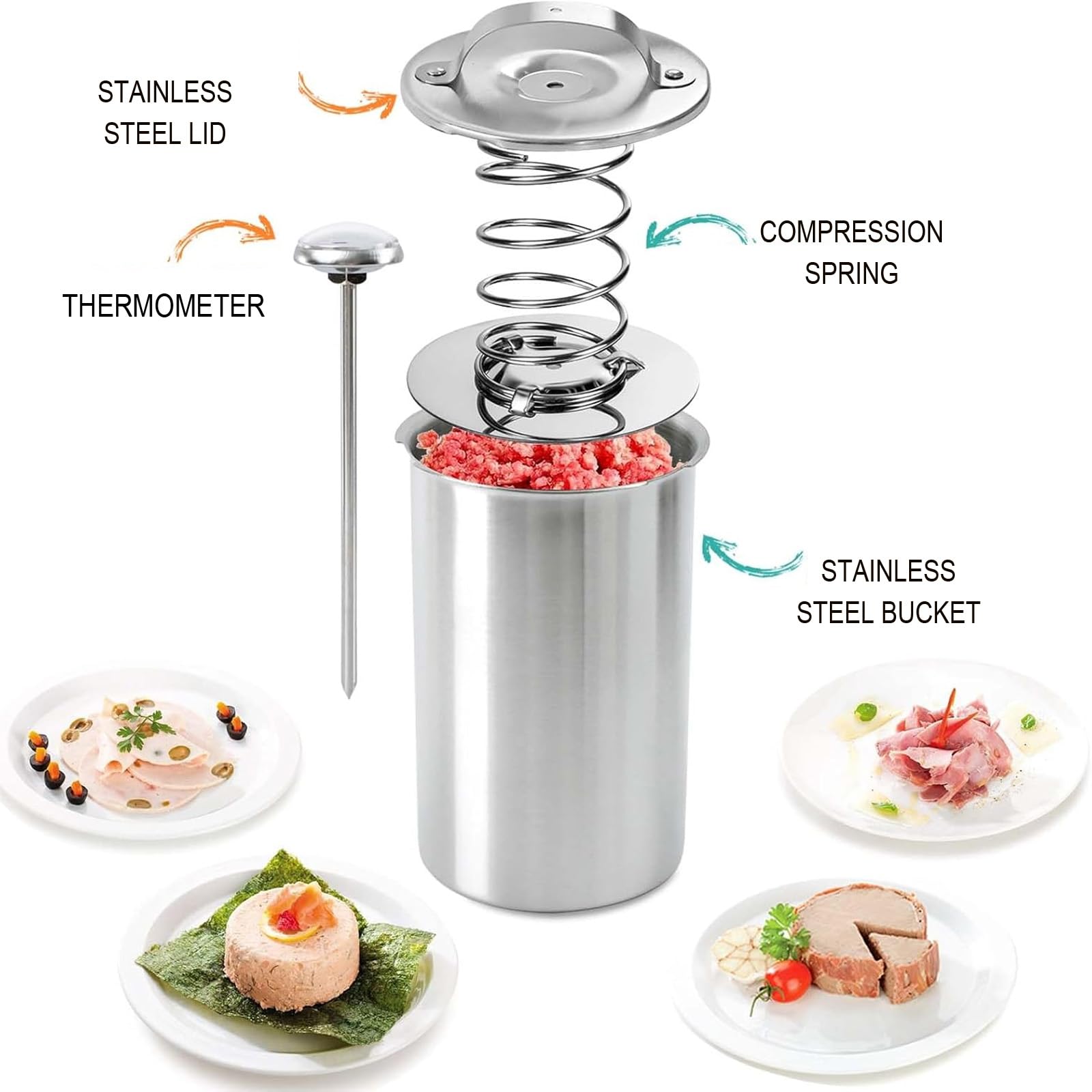 Schinkenpresse aus Edelstahl für hausgemachte Feinkostfleischpresse, mit Thermometer, perfekt für Hobbyköche und Restaurants
