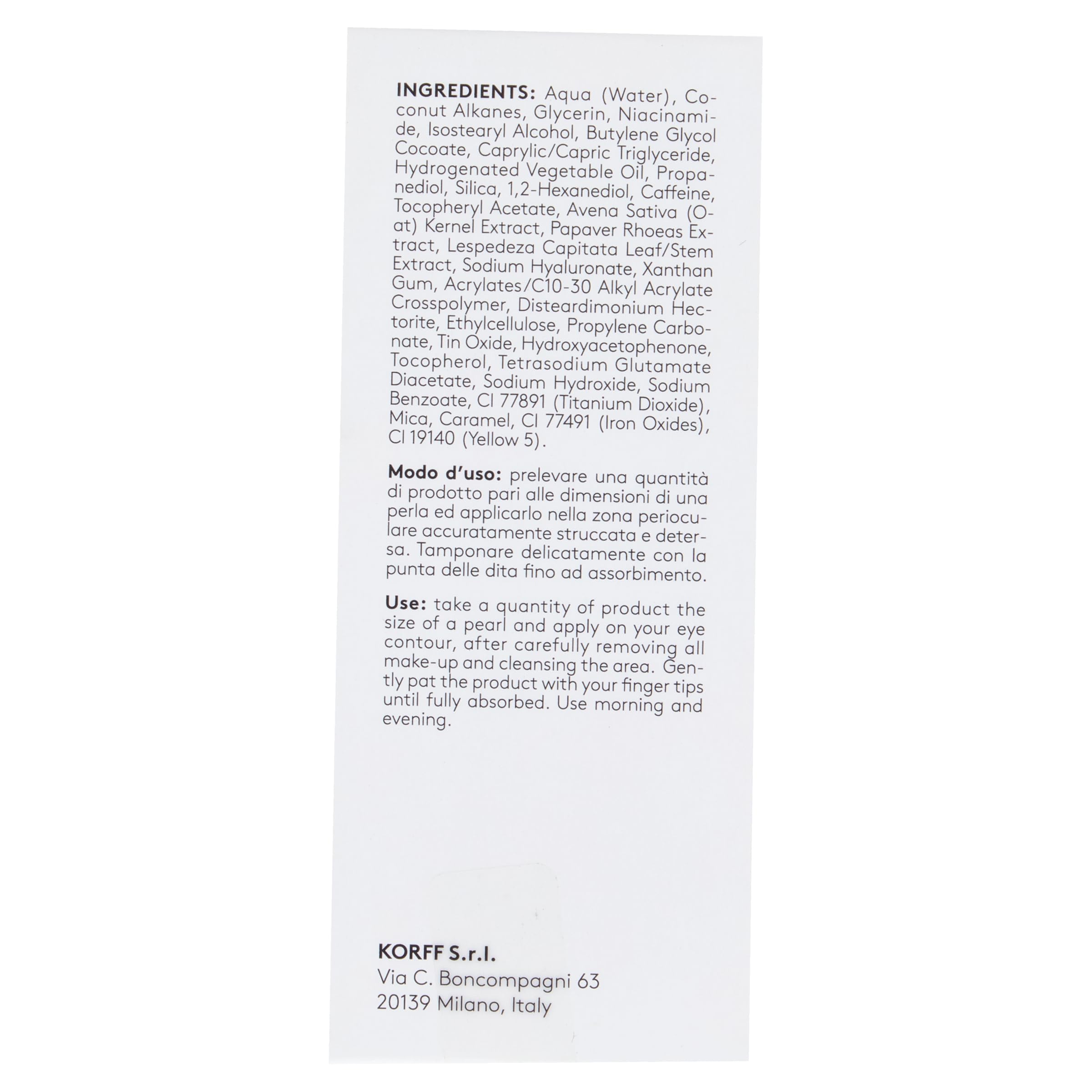 Korff Eye Zone Contorno Occhi Borse e Occhiaie con Acido Ialuronico e Vitamina PP, Effetto lifting e illuminante, 15 ml