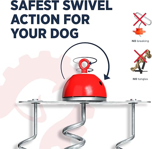 Miniatura 3 de Industrial Puppy Stay Put 360 - Anclaje giratorio para perro, 3 anclajes de sacacorchos profundos, evita enredos, portátil, fácil de instalar,