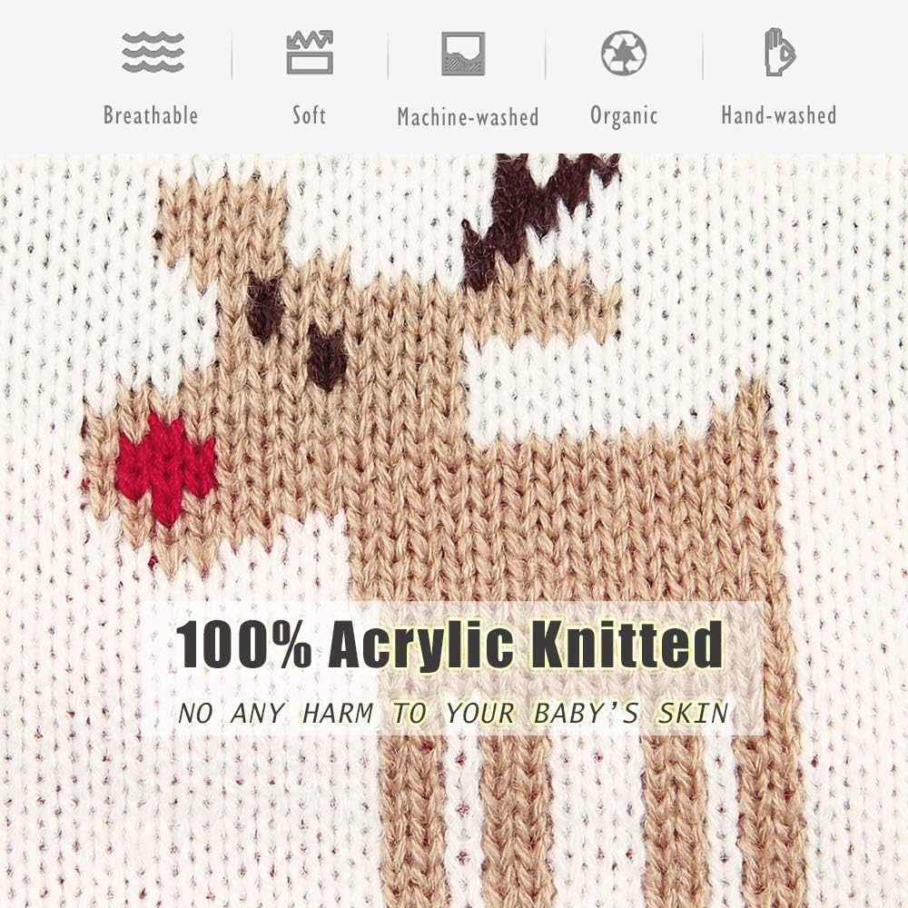 mimixiong Baby Christmas Sweater Toddler Reindeer Outfit Long Sleeve Red Clothes