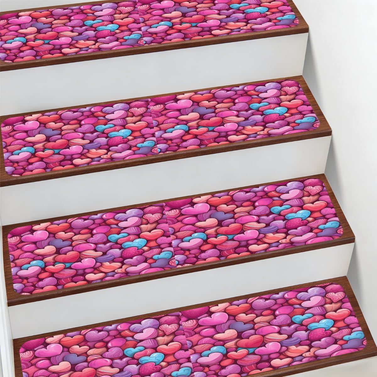 Alfombra para escaleras suave de 7.8 x 30 pulgadas camino de interior infantil de corazones rosa