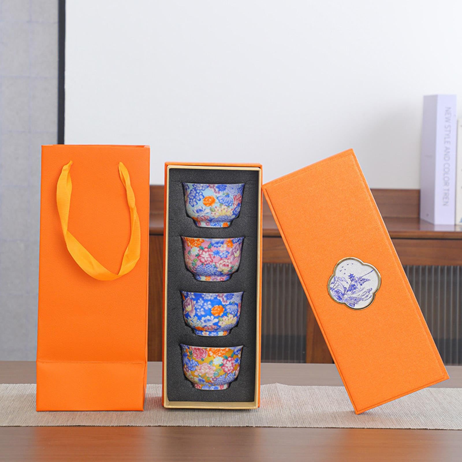 CAPIJIONG Emaille, große Schüssel, Teetasse, chinesische kreative Keramik, Kung-Fu-Tee-Set, 4 Schachteln mit Wanhua-Emaille-Farbe, 150 ml