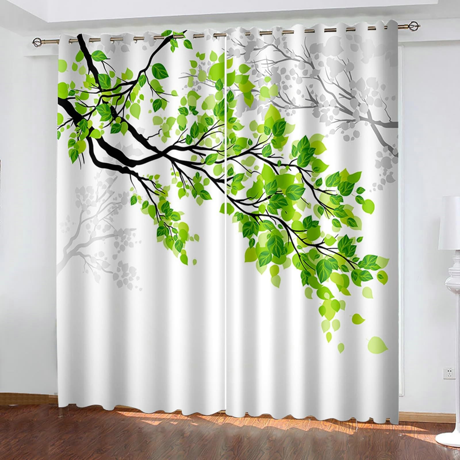 Gualiy Vorhänge 2er Set, Vorhänge 86x214cm Zweige und Blätter Blickdichter Vorhang