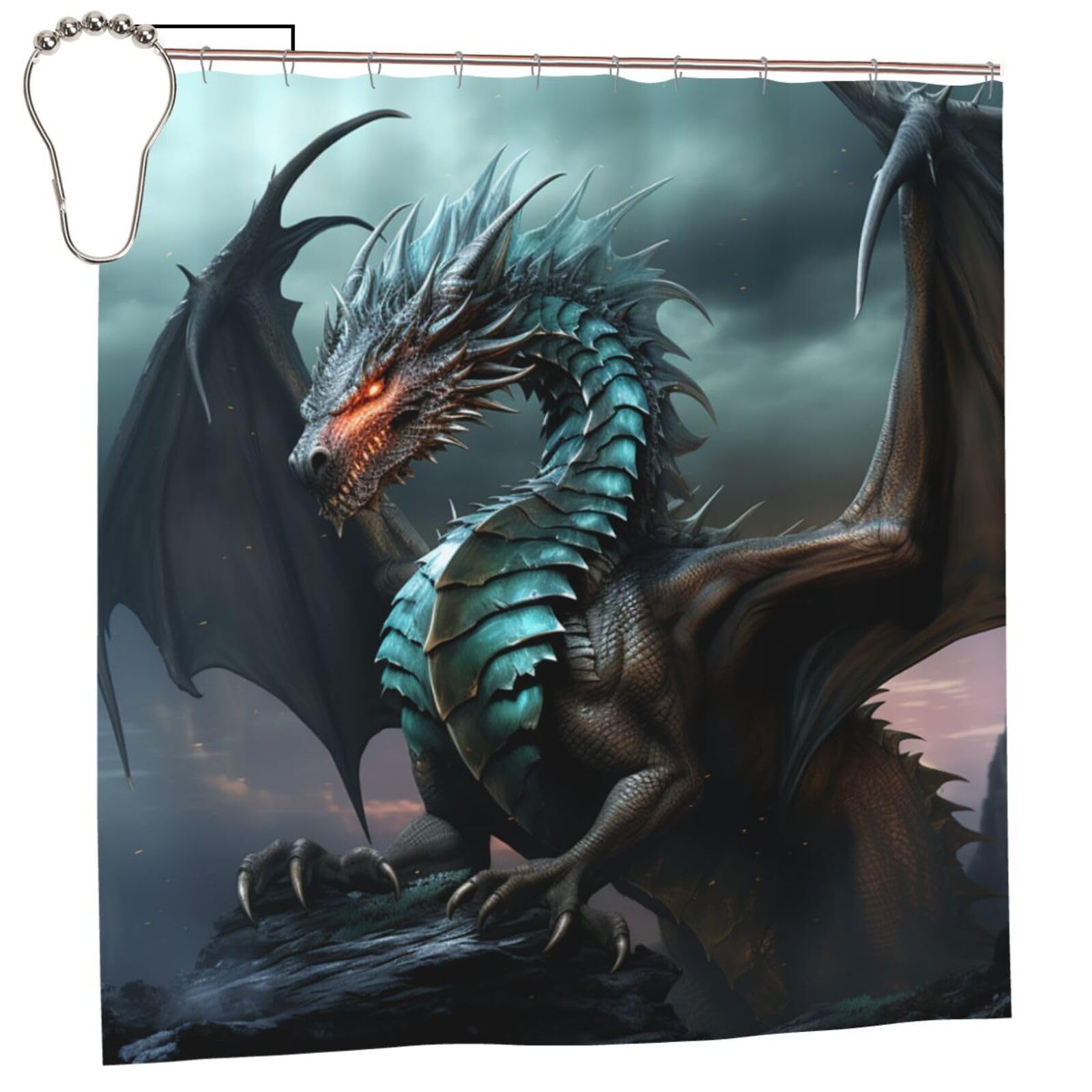FodPand Cool Dragon Shower Curtain 70"x70" Waterproof Long Bathroom Curtain Heavy Duty Thick Cloth Bath Curtain Set with Hooks, Modern Abstract Art Pattern Bathroom Shower Curtains