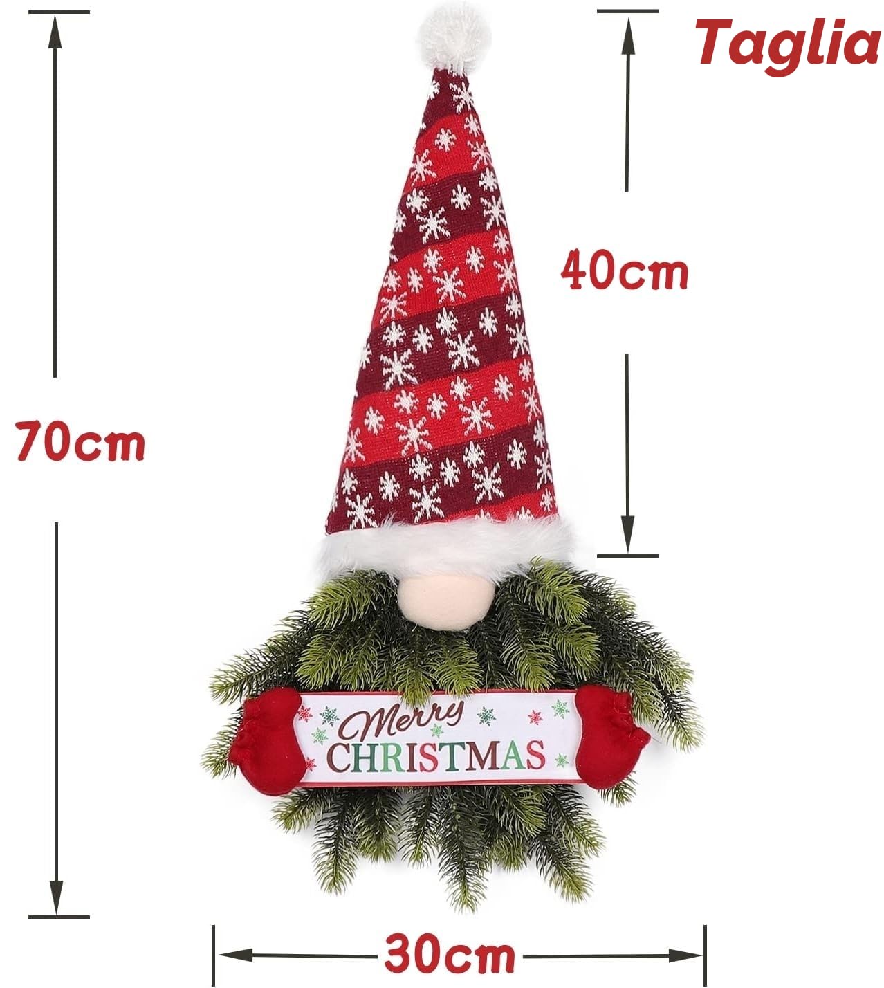 LATERN Ghirlanda di Gnomi di Natale, 70CM Ghirlanda da Appendere di Pino e Abete Rosso Artificiale con Svedese Tomte per Natale Porta D'ingresso Parete Finestra Camino Decorazione