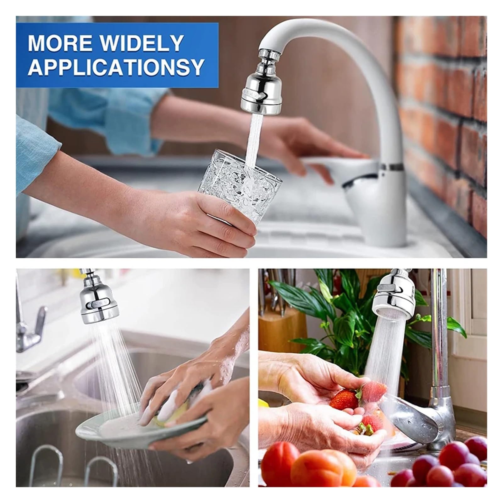 Rubinetto da Cucina Girevole Regolabile, aeratore a 360 Gradi, ugello Filtro, diffusore, connettore per Rubinetto da Bagno a Risparmio idrico, Facile Installazione